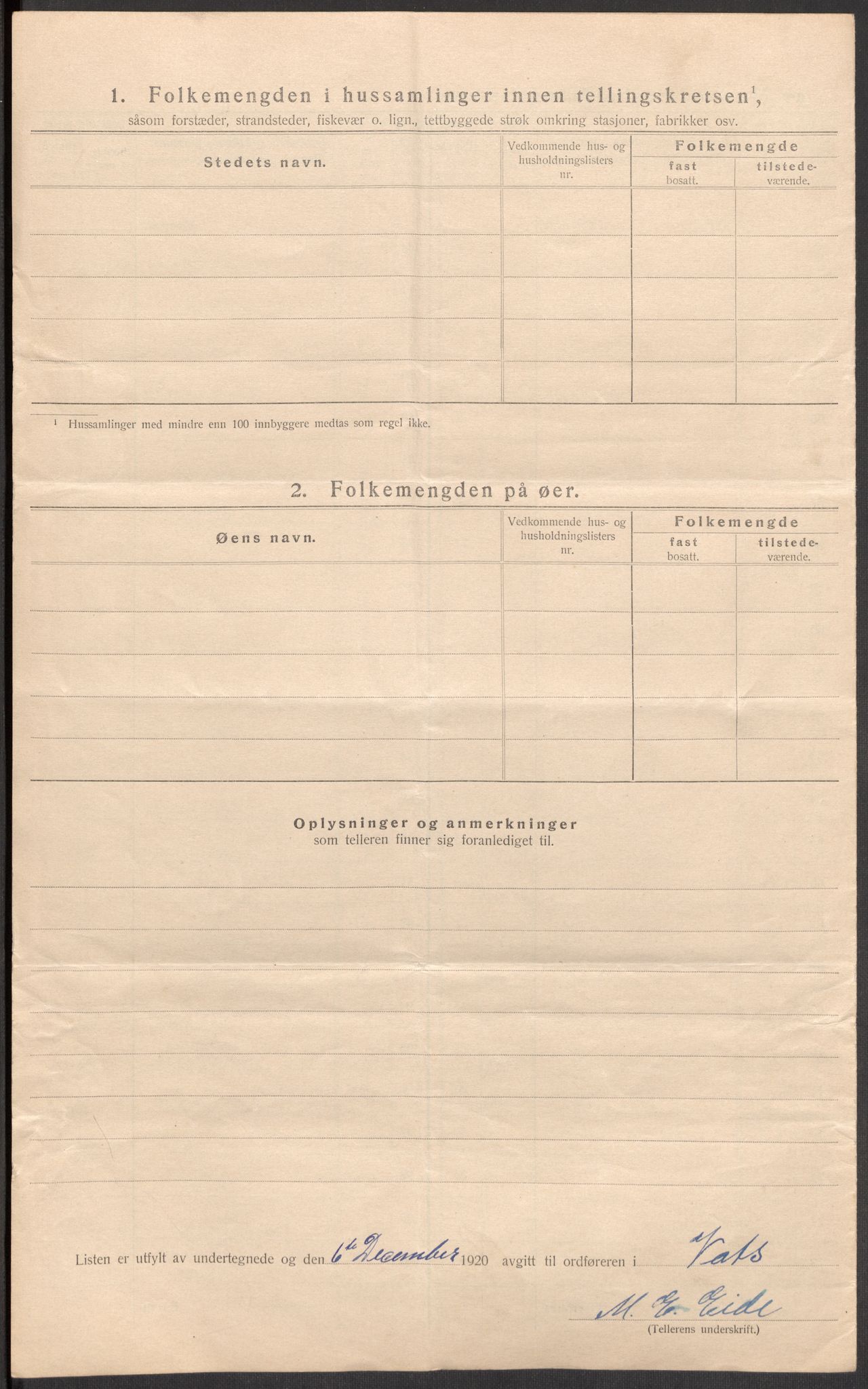 SAST, Folketelling 1920 for 1155 Vats herred, 1920, s. 20