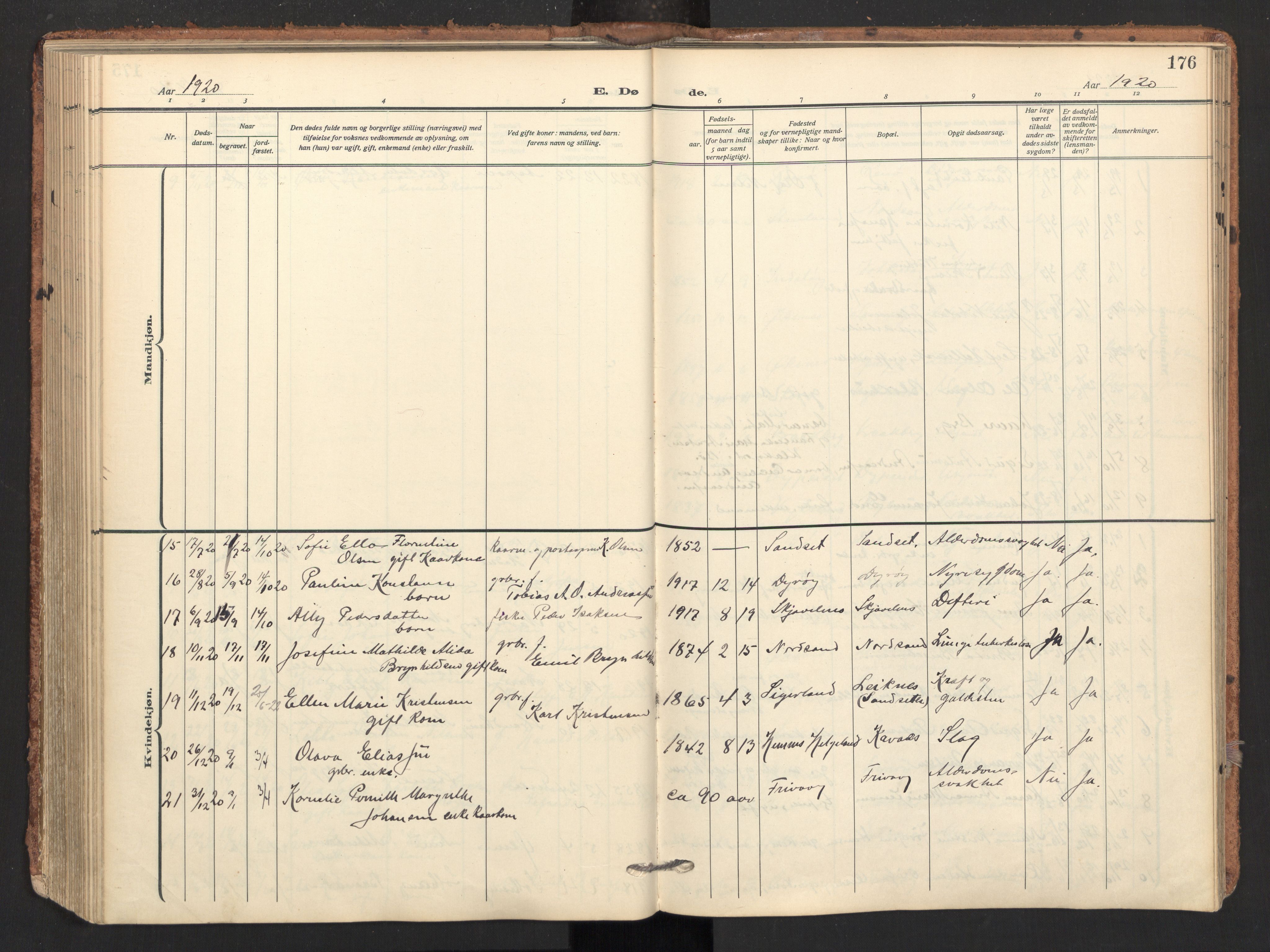 Ministerialprotokoller, klokkerbøker og fødselsregistre - Nordland, SAT/A-1459/893/L1343: Ministerialbok nr. 893A15, 1914-1928, s. 176