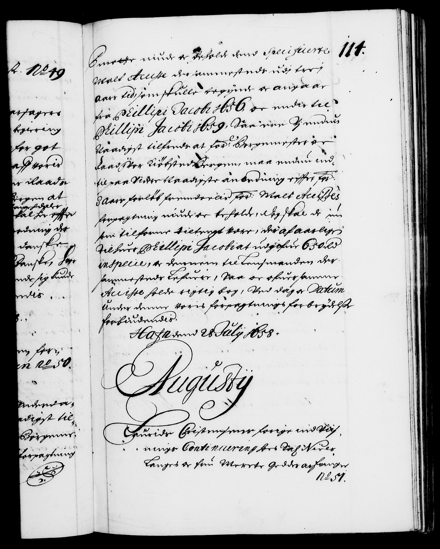 Danske Kanselli 1572-1799, RA/EA-3023/F/Fc/Fca/Fcaa/L0009: Norske registre (mikrofilm), 1657-1660, s. 114a