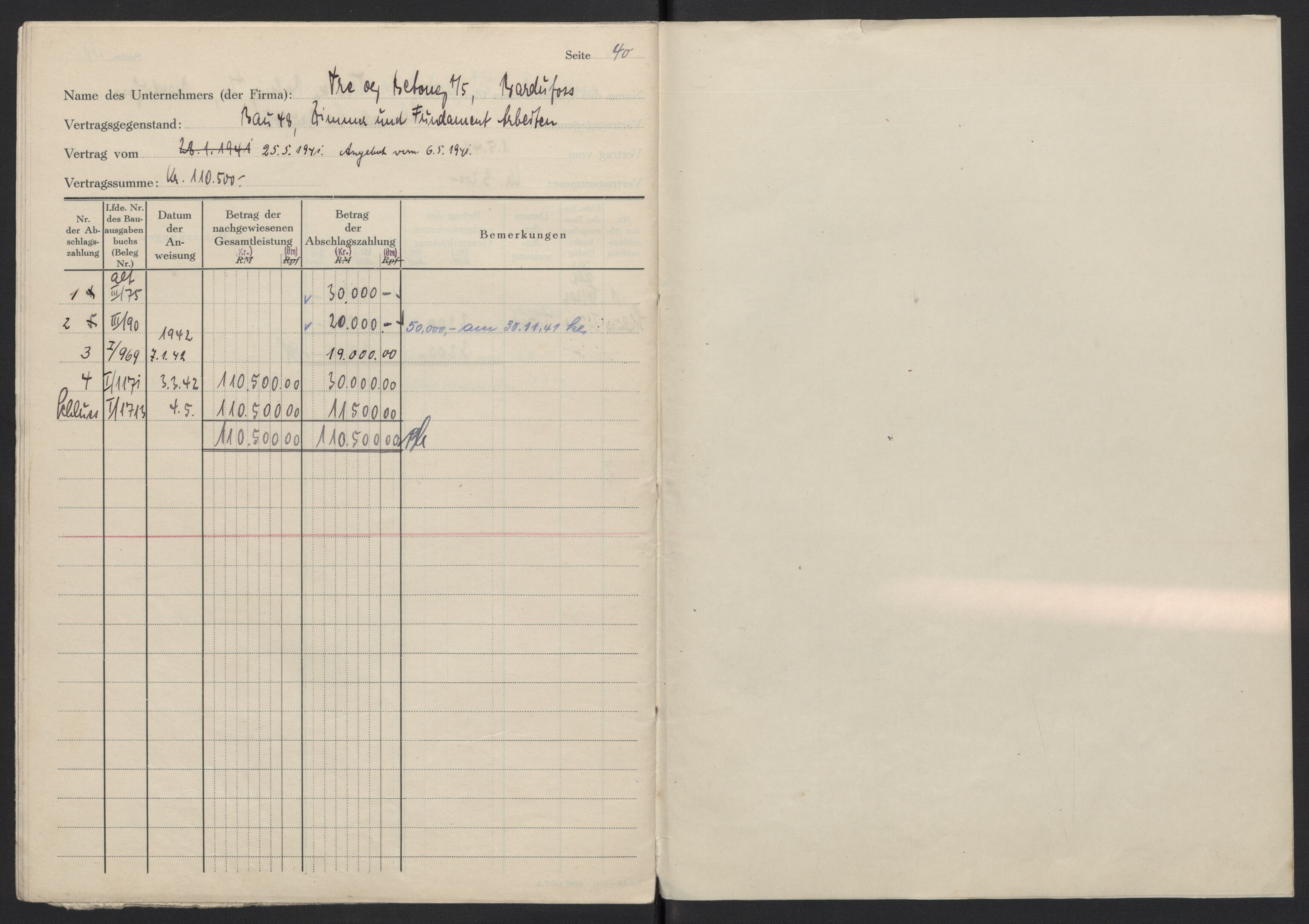 Tyske arkiver, Organisation Todt (OT), Einsatzgruppe Wiking, AV/RA-RAFA-2188/2/F/Fg/Fgb/L0005: Bltg. L.W. Bardufoss: Diverse regnskapsbøker, 1940