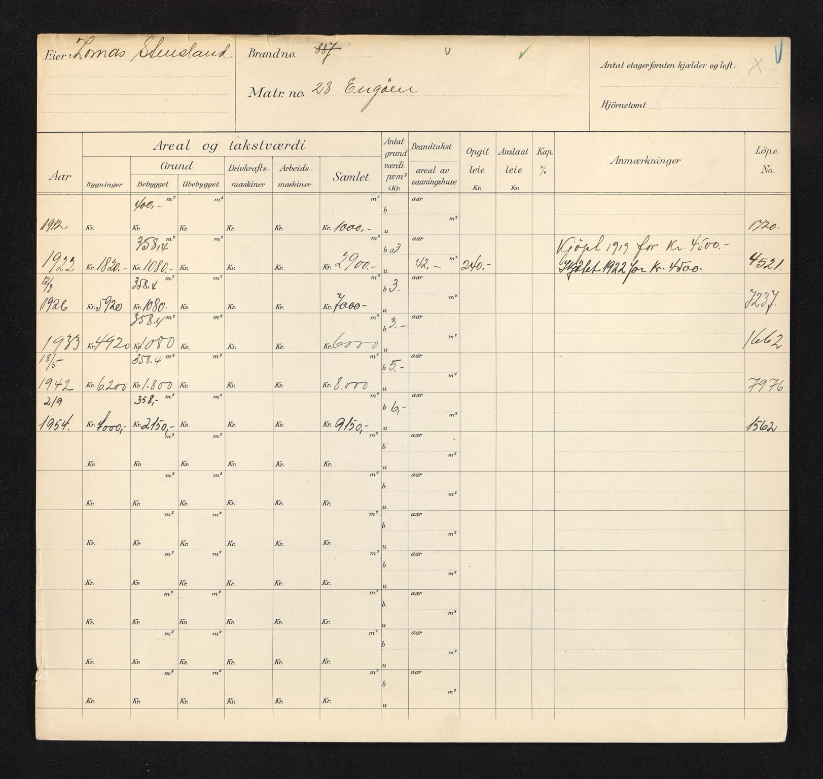 Stavanger kommune. Skattetakstvesenet, BYST/A-0440/F/Fa/Faa/L0012/0006: Skattetakstkort / Engøy 23 - 27h