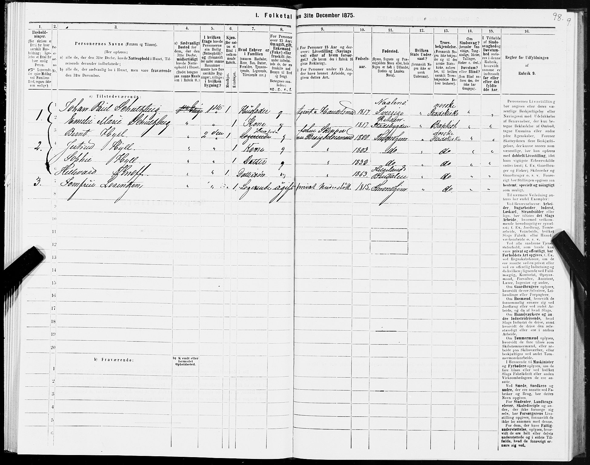 SAT, Folketelling 1875 for 1601 Trondheim kjøpstad, 1875, s. 5098