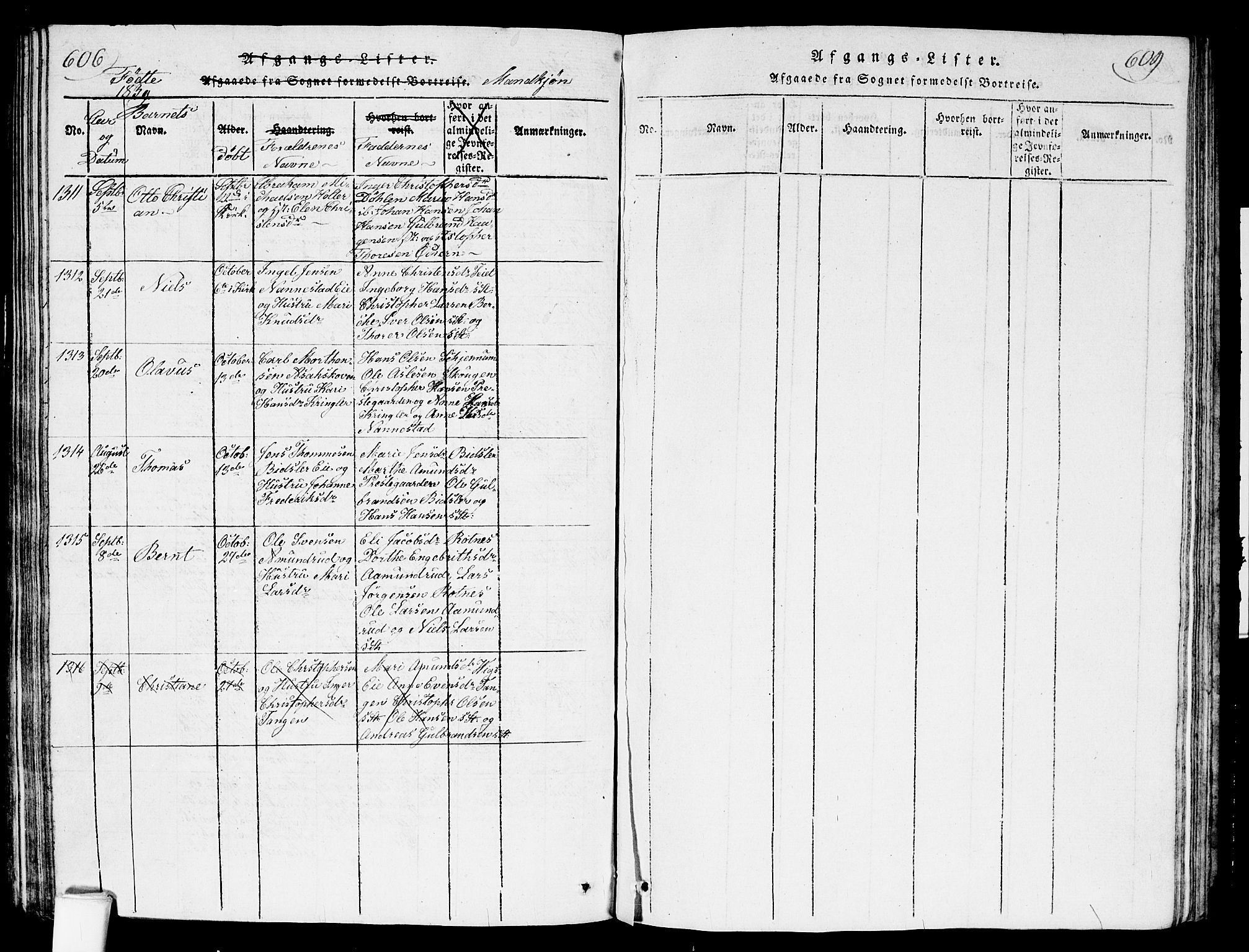 Nannestad prestekontor Kirkebøker, AV/SAO-A-10414a/G/Ga/L0001: Klokkerbok nr. I 1, 1815-1839, s. 606-609