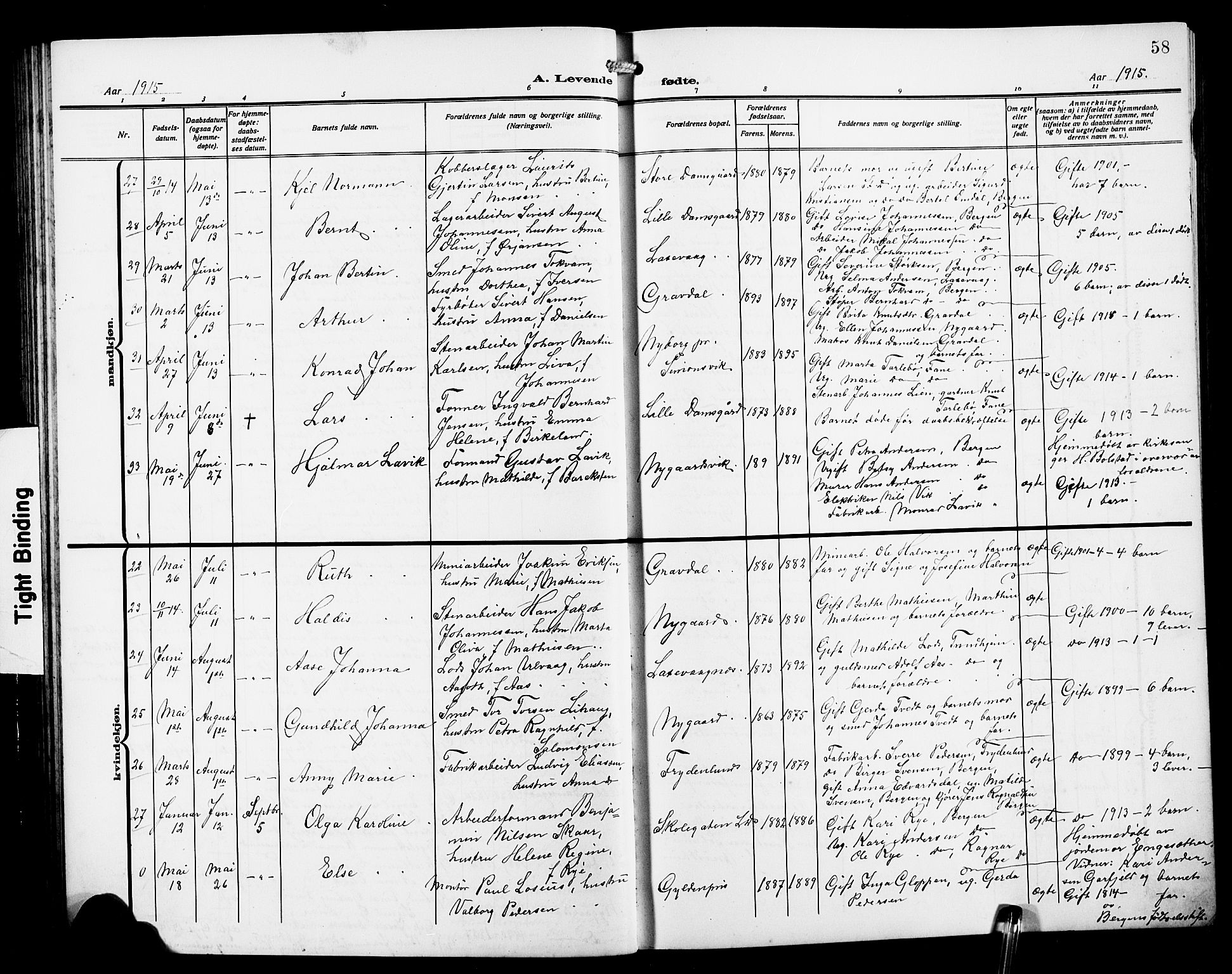 Laksevåg Sokneprestembete, AV/SAB-A-76501/H/Ha/Hab/Haba/L0005: Klokkerbok nr. A 5, 1910-1917, s. 58