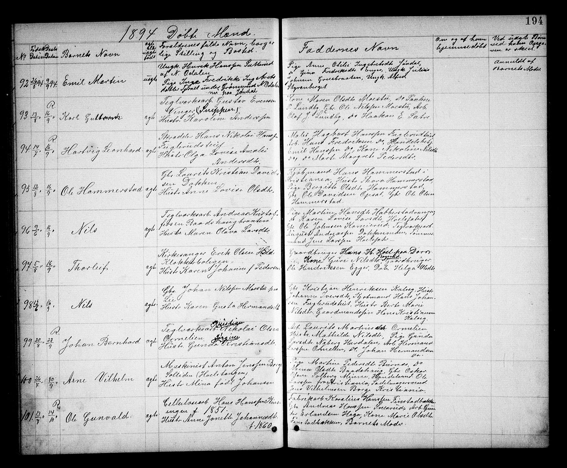 Eidsvoll prestekontor Kirkebøker, AV/SAO-A-10888/G/Ga/L0005: Klokkerbok nr. I 5, 1884-1894, s. 194