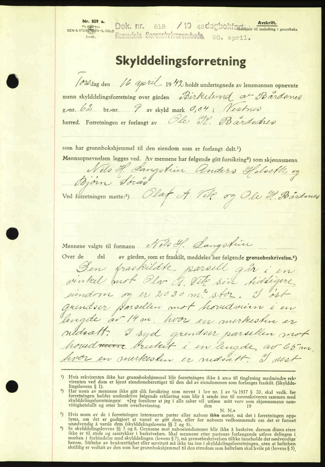 Romsdal sorenskriveri, SAT/A-4149/1/2/2C: Pantebok nr. A12, 1942-1942, Dagboknr: 818/1942