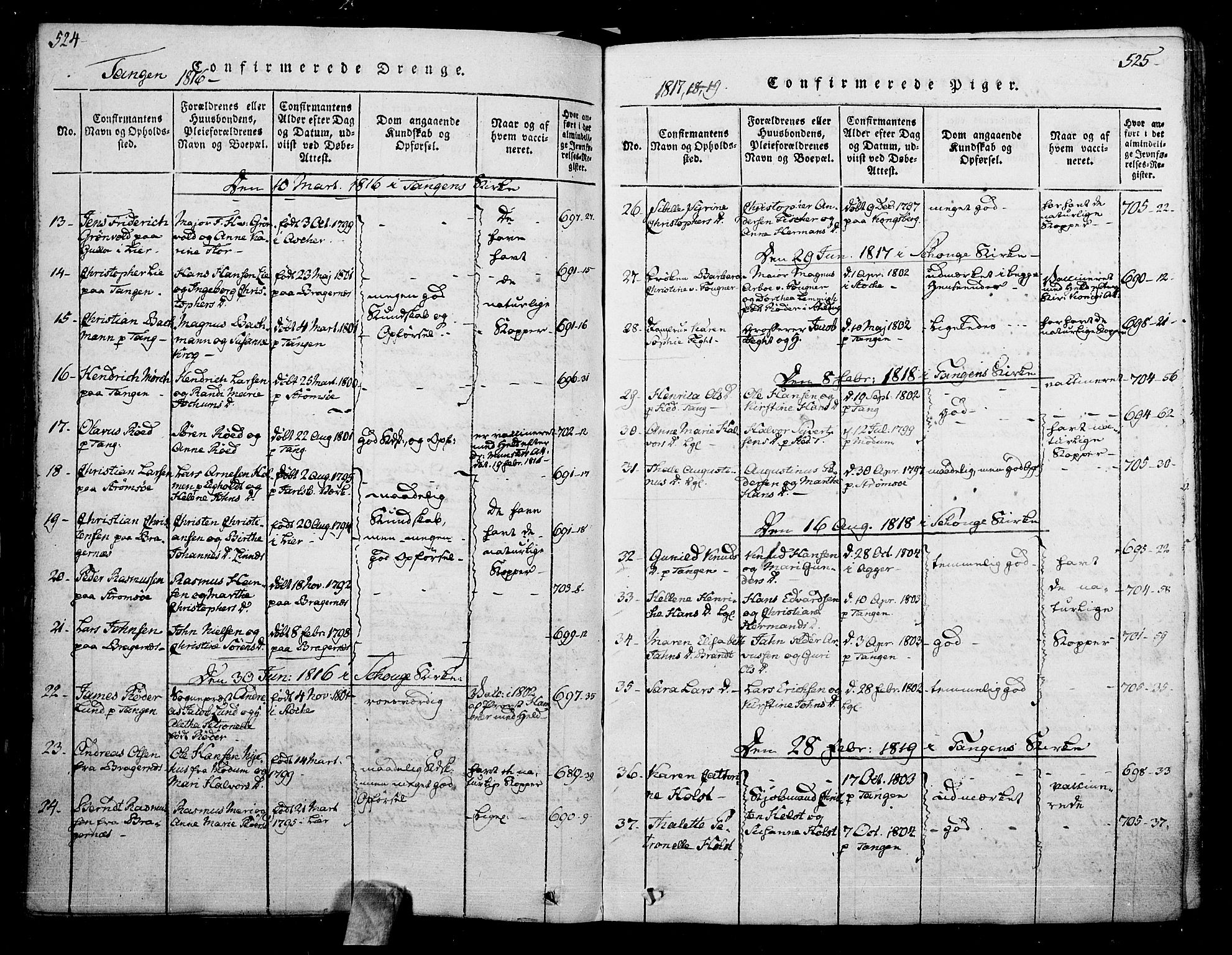 Skoger kirkebøker, SAKO/A-59/F/Fa/L0002: Ministerialbok nr. I 2 /2, 1814-1842, s. 524-525