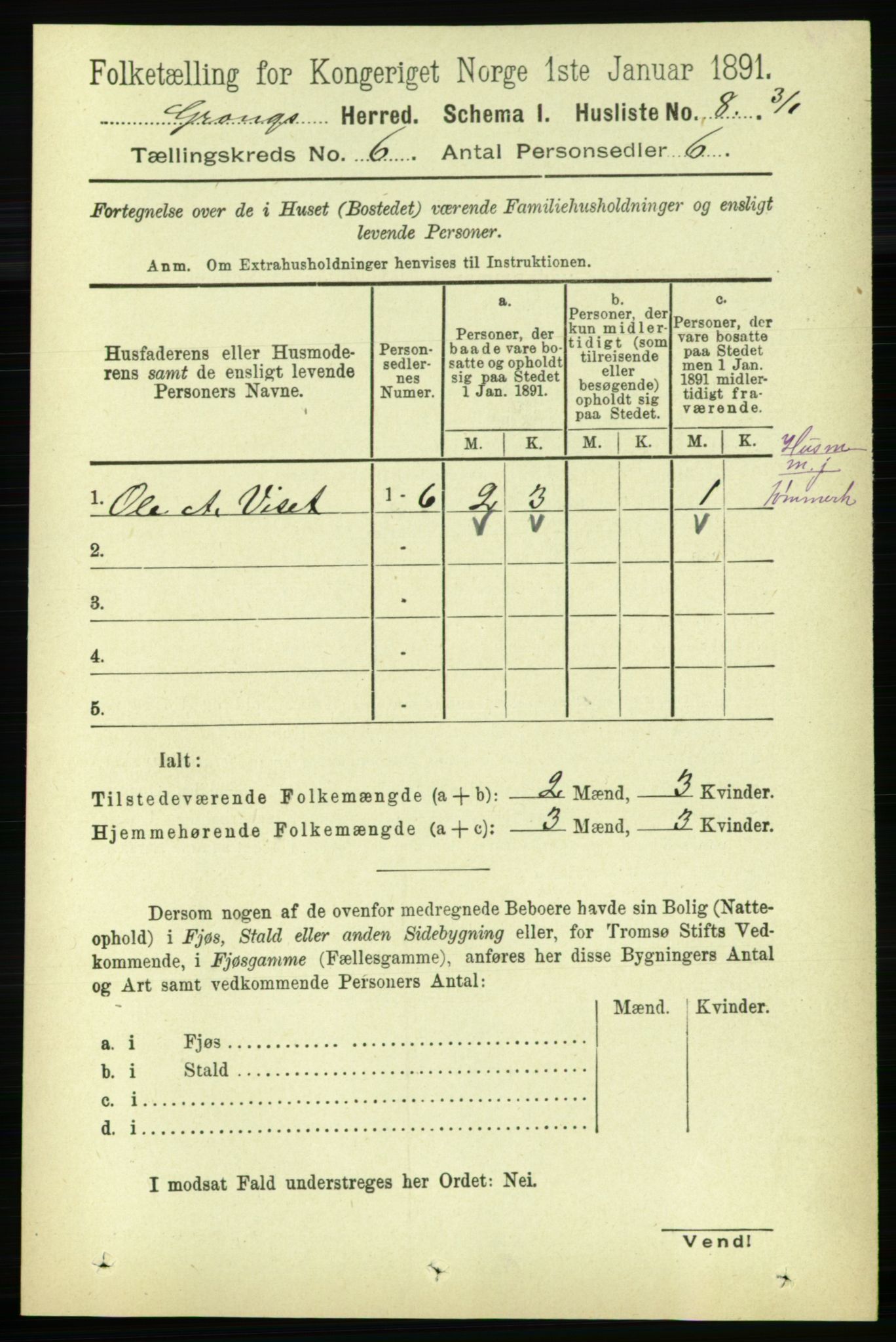 RA, Folketelling 1891 for 1742 Grong herred, 1891, s. 2306