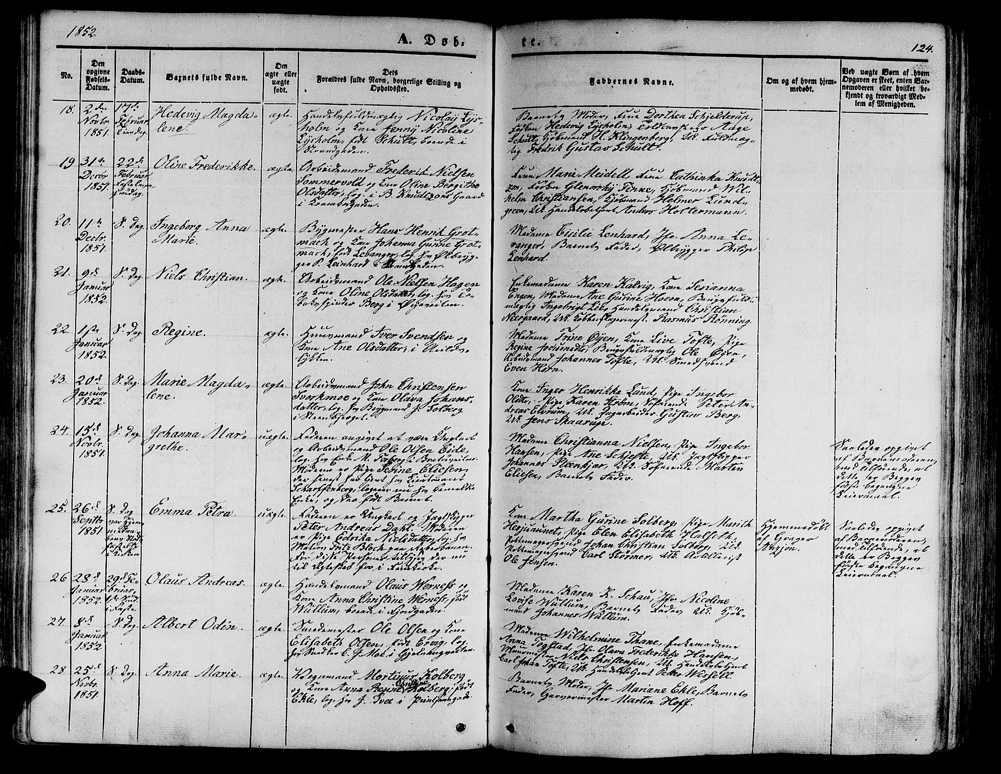 Ministerialprotokoller, klokkerbøker og fødselsregistre - Sør-Trøndelag, SAT/A-1456/602/L0137: Klokkerbok nr. 602C05, 1846-1856, s. 124
