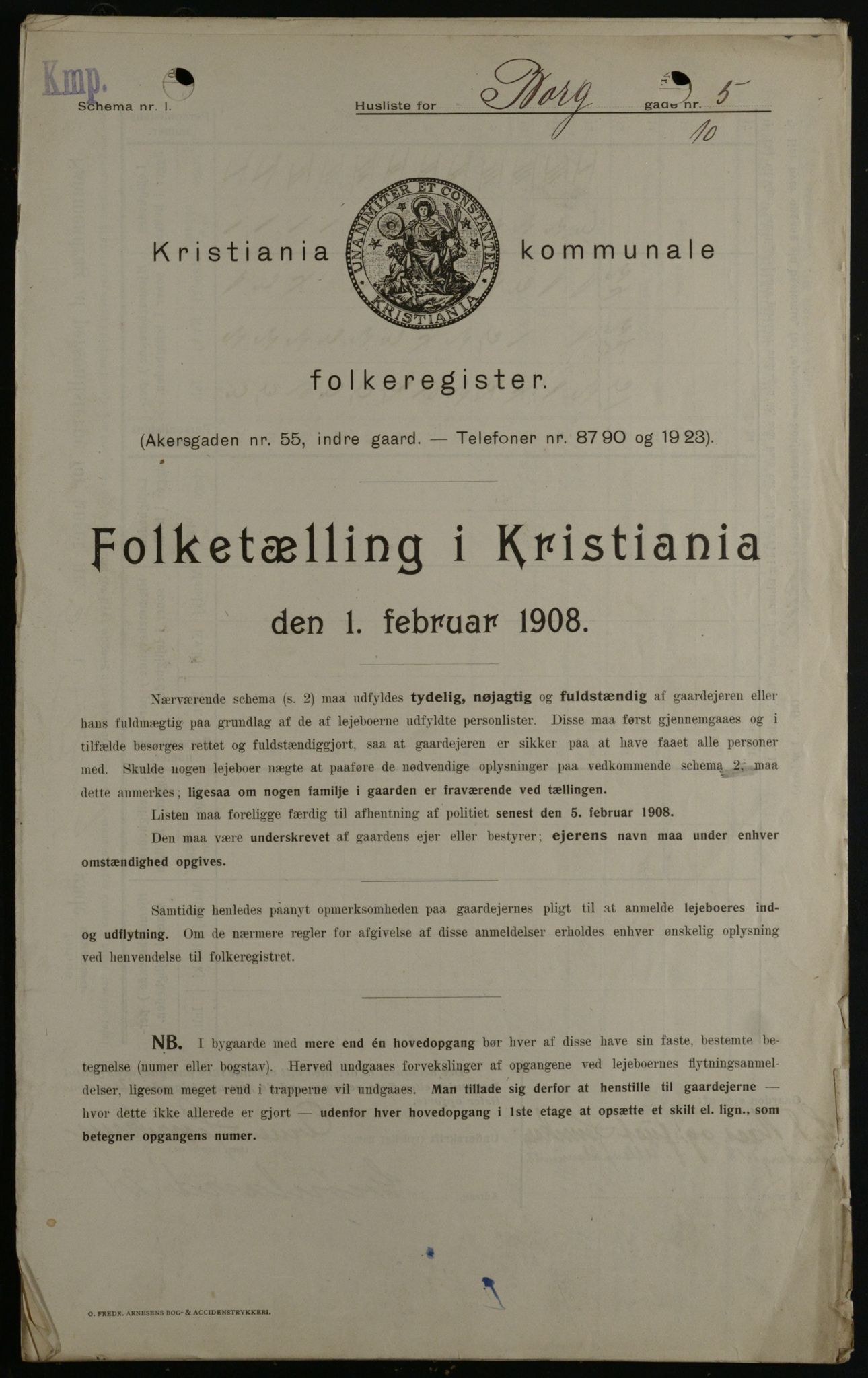 OBA, Kommunal folketelling 1.2.1908 for Kristiania kjøpstad, 1908, s. 7515