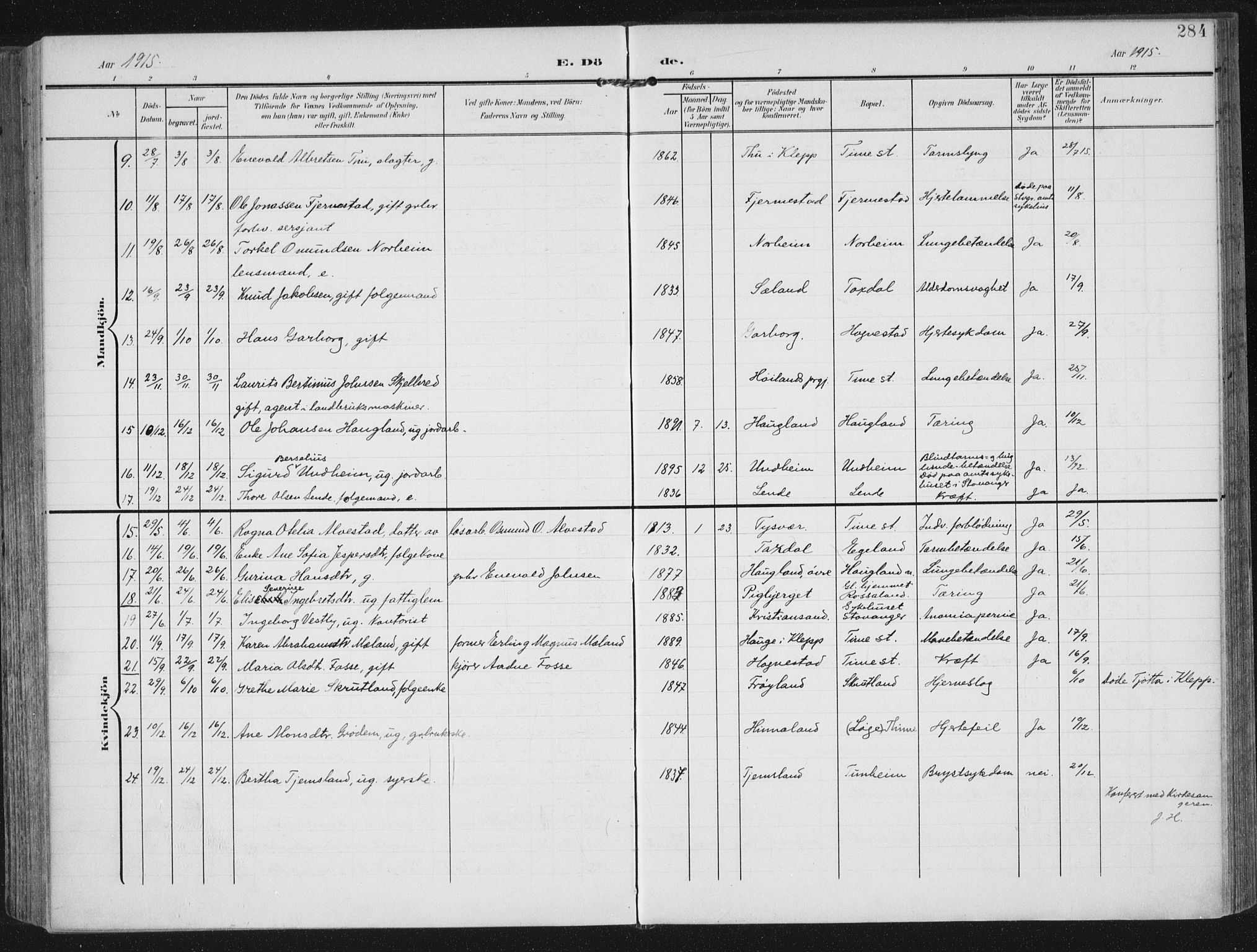 Lye sokneprestkontor, AV/SAST-A-101794/002/A/L0001: Ministerialbok nr. A 12, 1904-1920, s. 284