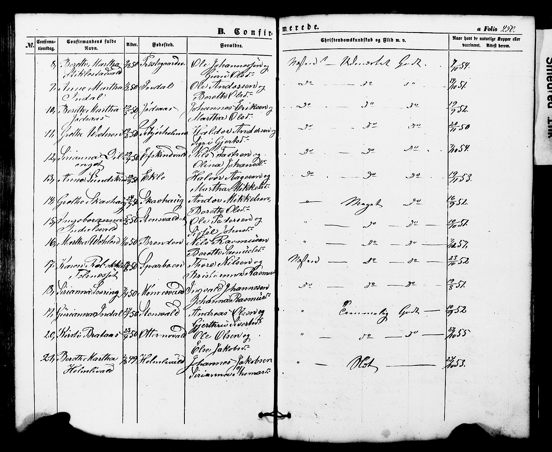Ministerialprotokoller, klokkerbøker og fødselsregistre - Nord-Trøndelag, SAT/A-1458/724/L0268: Klokkerbok nr. 724C04, 1846-1878, s. 250