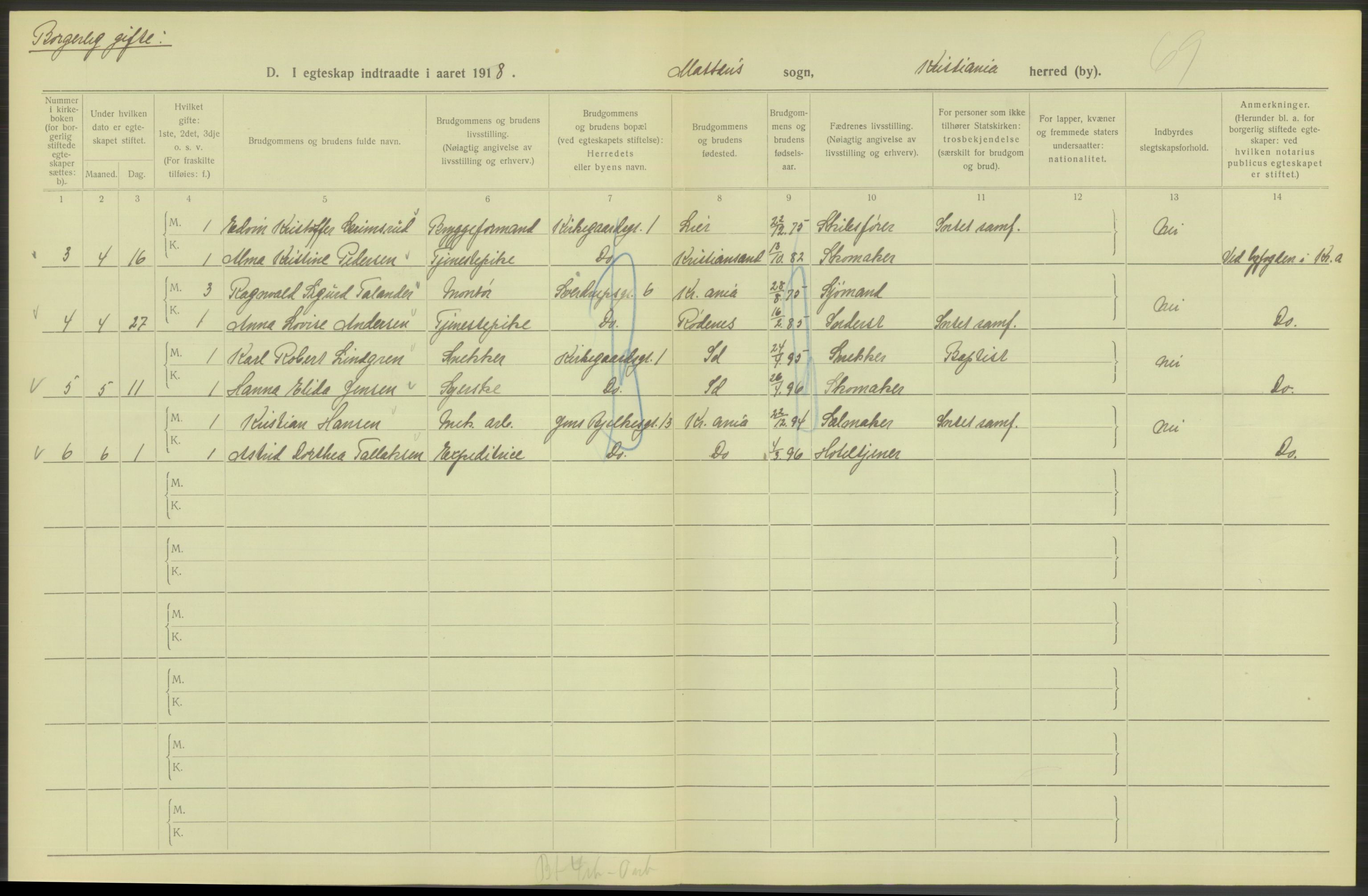 Statistisk sentralbyrå, Sosiodemografiske emner, Befolkning, AV/RA-S-2228/D/Df/Dfb/Dfbh/L0009: Kristiania: Gifte, 1918, s. 546