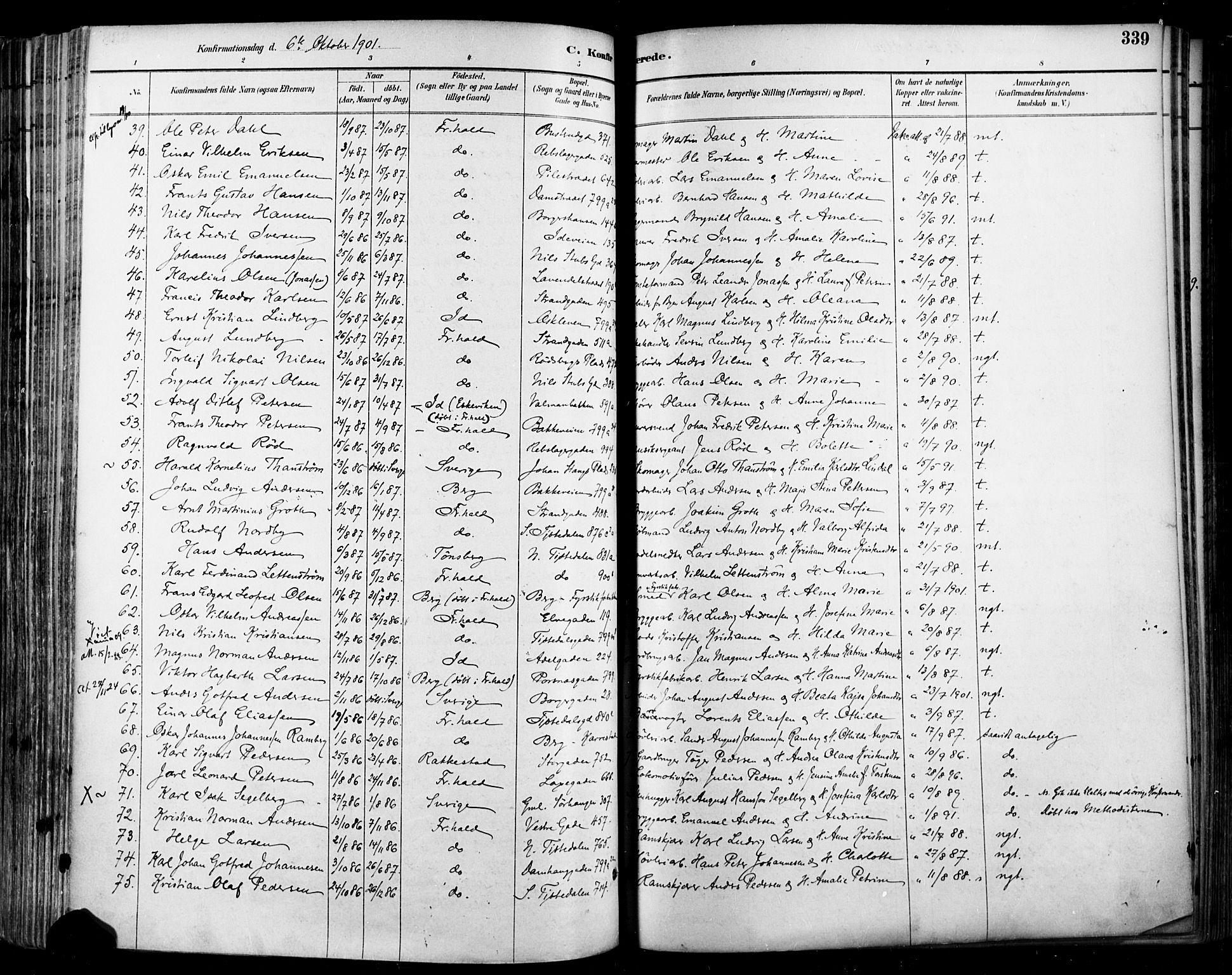 Halden prestekontor Kirkebøker, SAO/A-10909/F/Fa/L0013: Ministerialbok nr. I 13, 1890-1906, s. 339