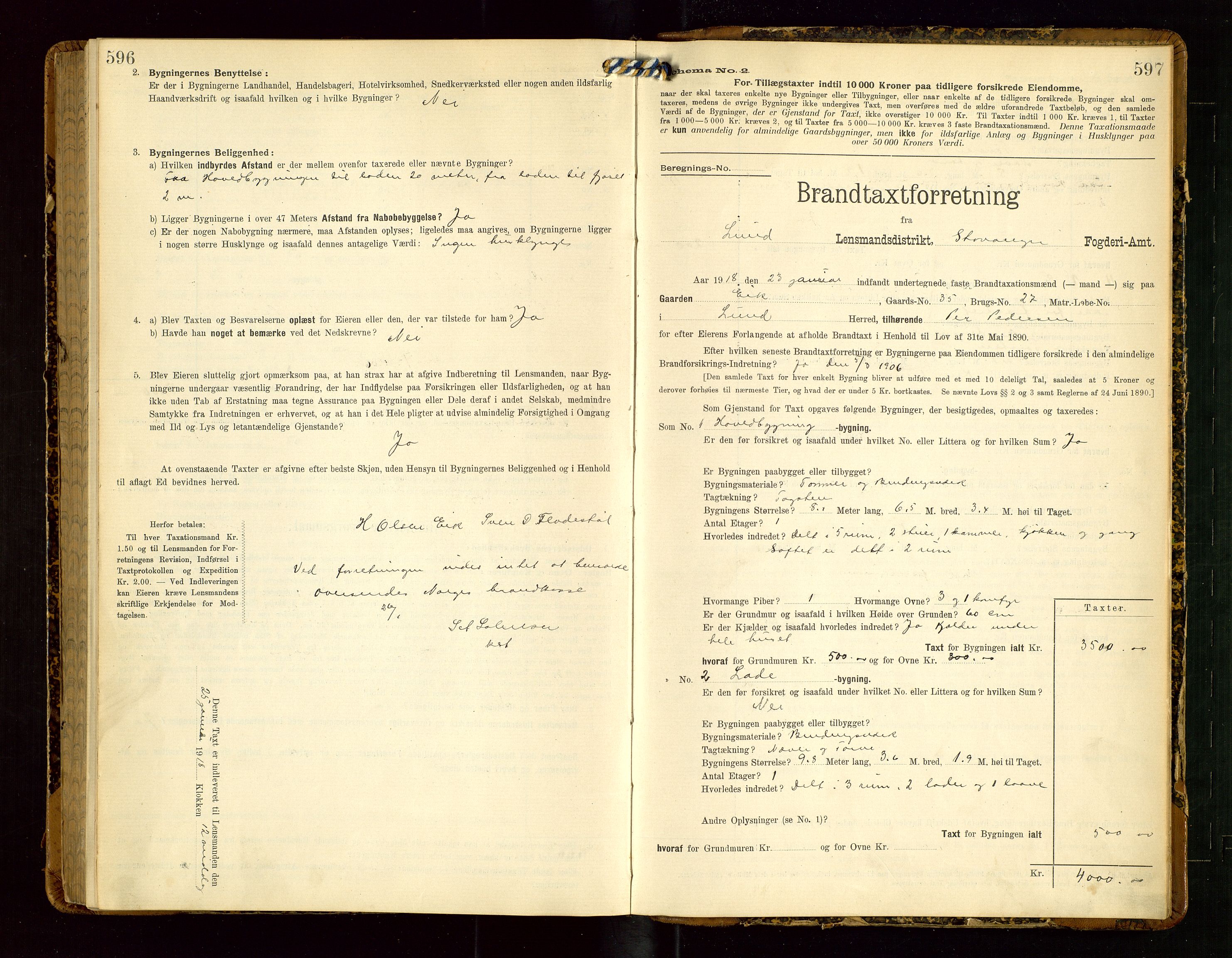 Lund lensmannskontor, AV/SAST-A-100303/Gob/L0002: "Brandtakstprotokol", 1908-1918, s. 596-597