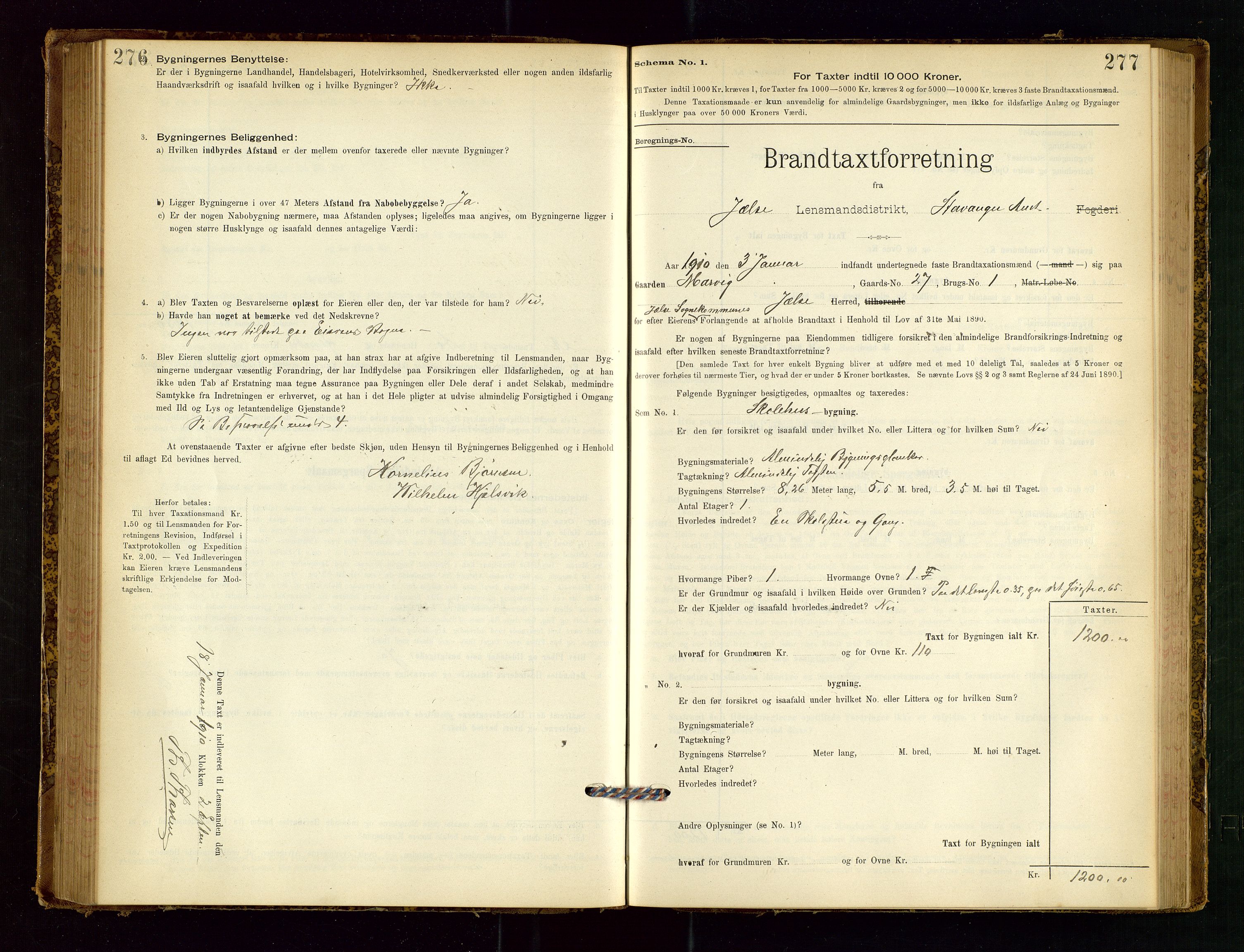 Jelsa lensmannskontor, SAST/A-100360/Gob/L0001: "Brandtaxationsprotocol", 1895-1918, s. 276-277