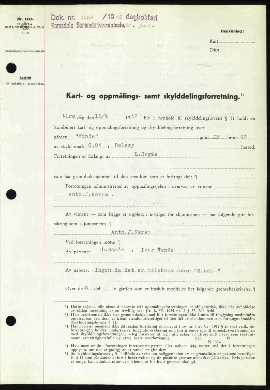 Romsdal sorenskriveri, SAT/A-4149/1/2/2C: Pantebok nr. A12, 1942-1942, Dagboknr: 1338/1942