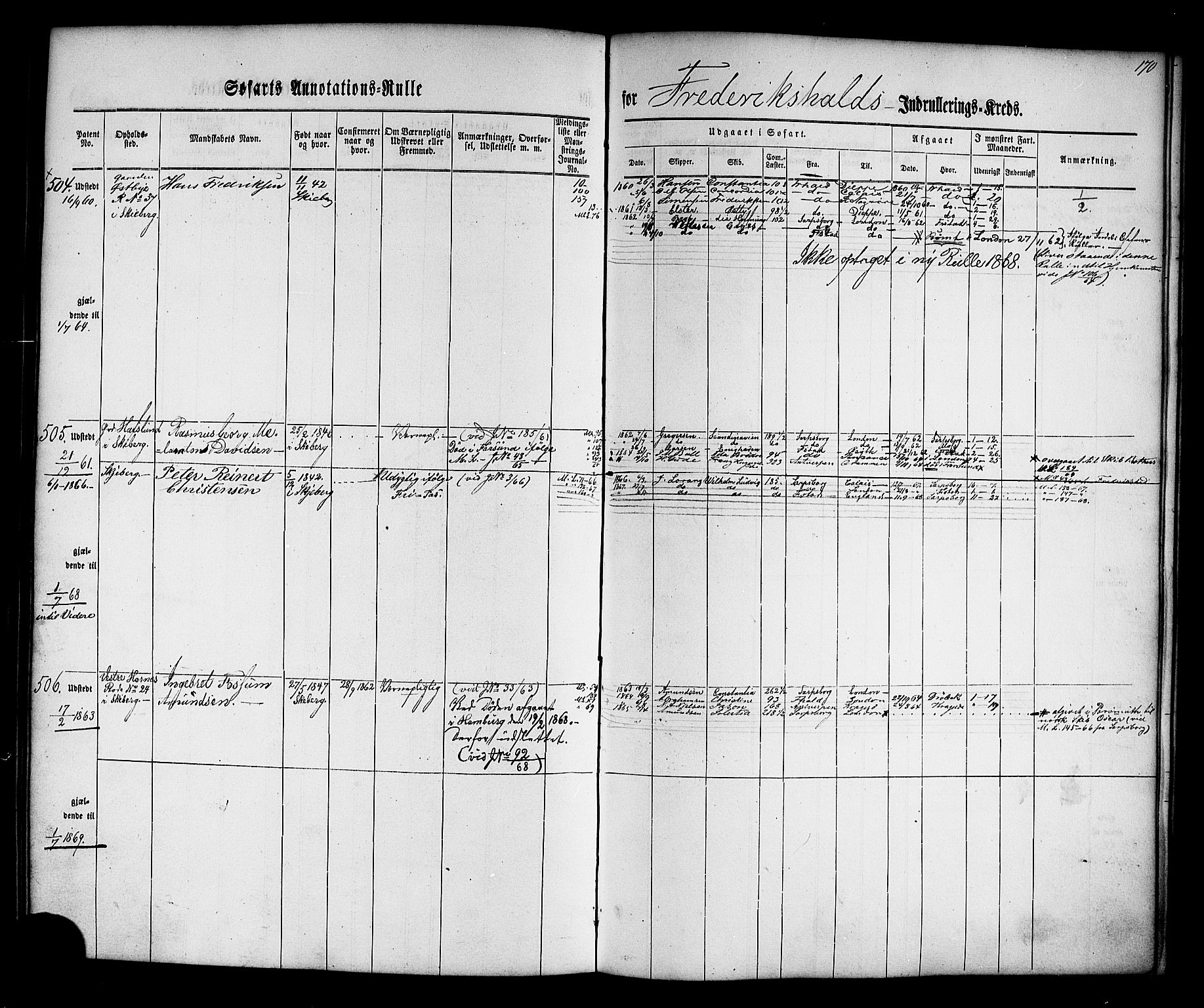 Halden mønstringskontor, AV/SAO-A-10569a/F/Fc/Fca/L0001: Annotasjonsrulle, 1860-1868, s. 154