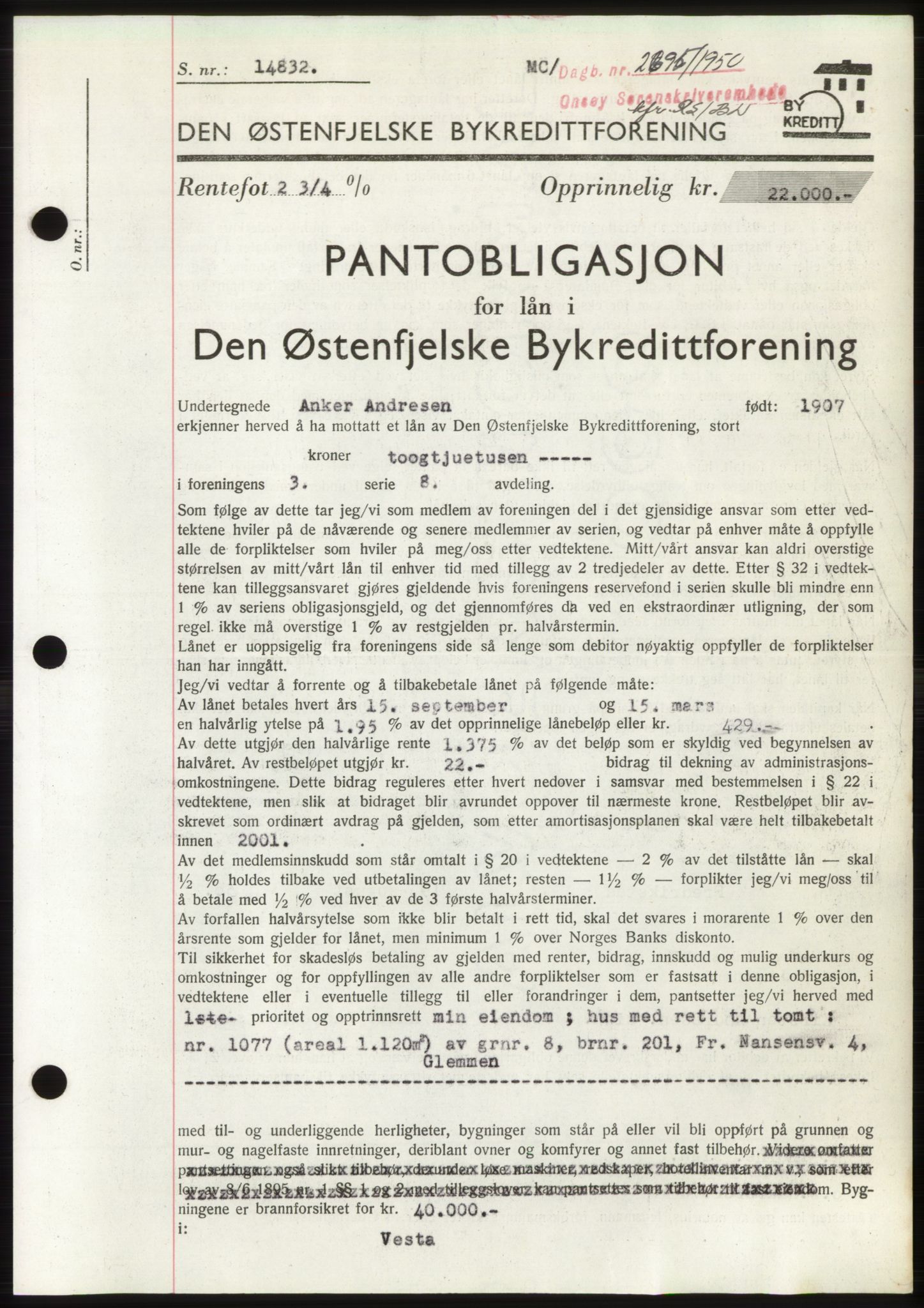 Onsøy sorenskriveri, SAO/A-10474/G/Ga/Gac/L0010: Pantebok nr. B 18-10, 1950-1950, Dagboknr: 2695/1950