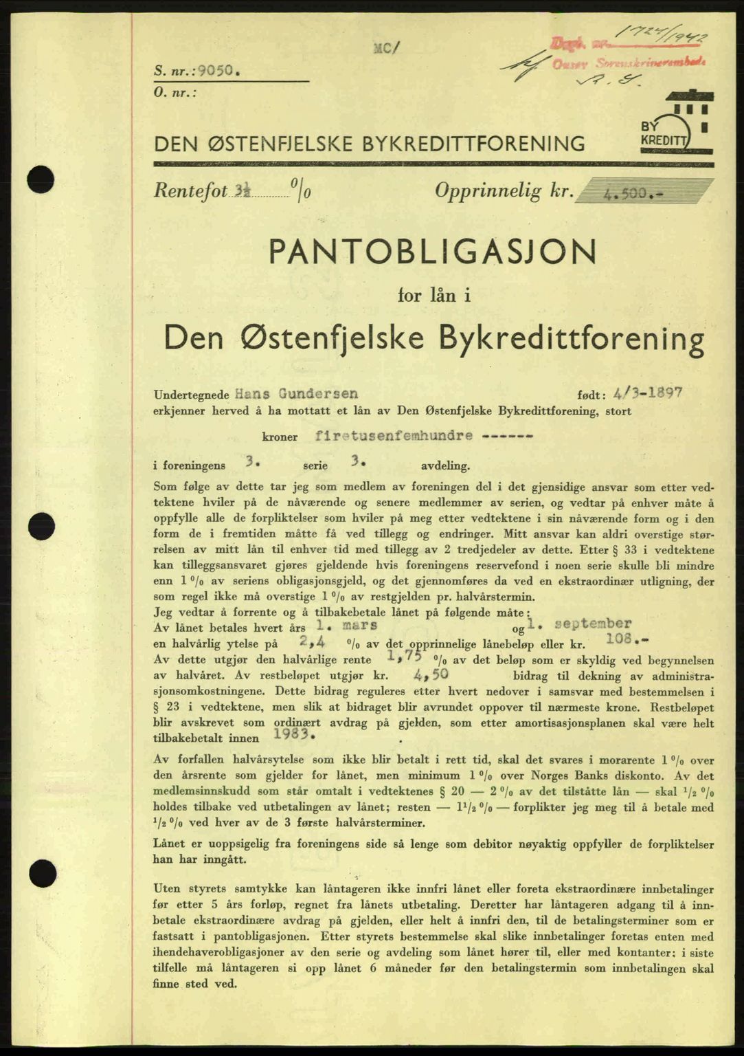 Onsøy sorenskriveri, SAO/A-10474/G/Ga/Gac/L0003: Pantebok nr. B3, 1940-1944, Dagboknr: 1727/1942
