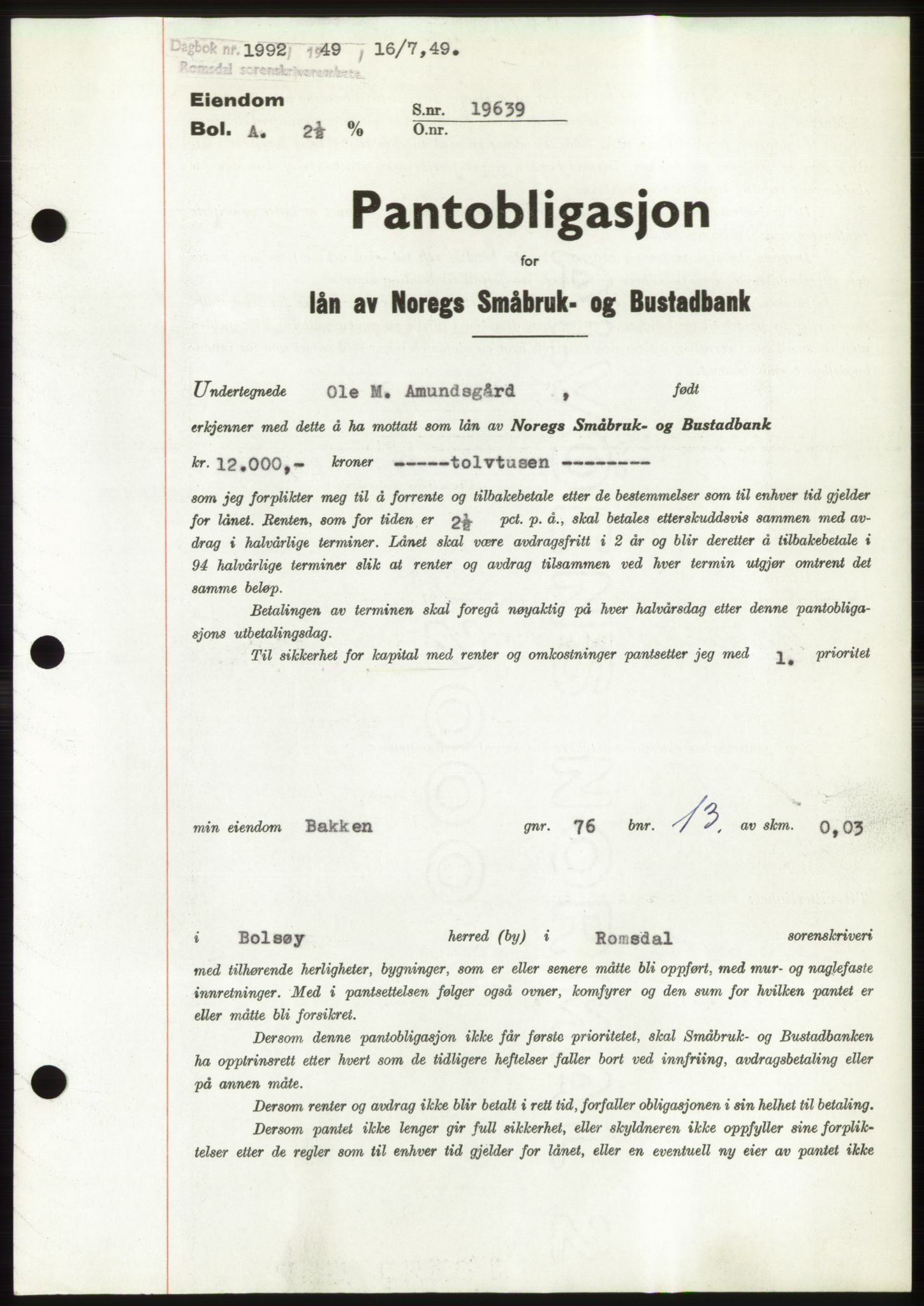 Romsdal sorenskriveri, SAT/A-4149/1/2/2C: Pantebok nr. B4, 1948-1949, Dagboknr: 1992/1949
