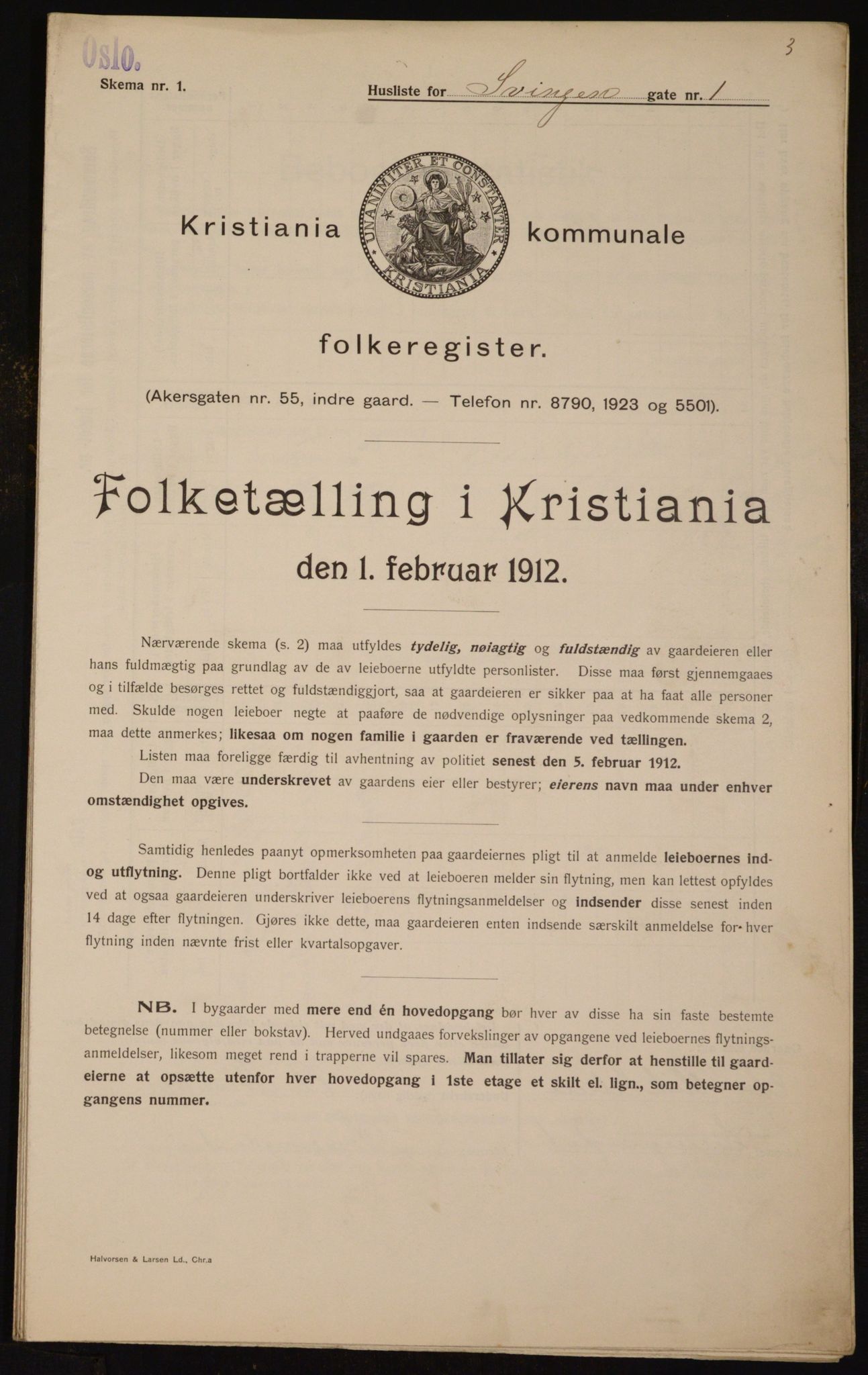 OBA, Kommunal folketelling 1.2.1912 for Kristiania, 1912, s. 106128