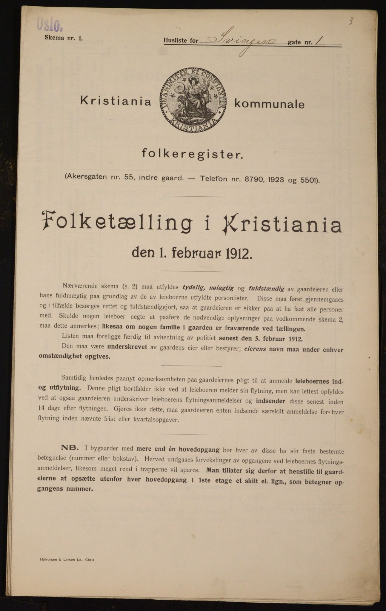OBA, Kommunal folketelling 1.2.1912 for Kristiania, 1912, s. 106128