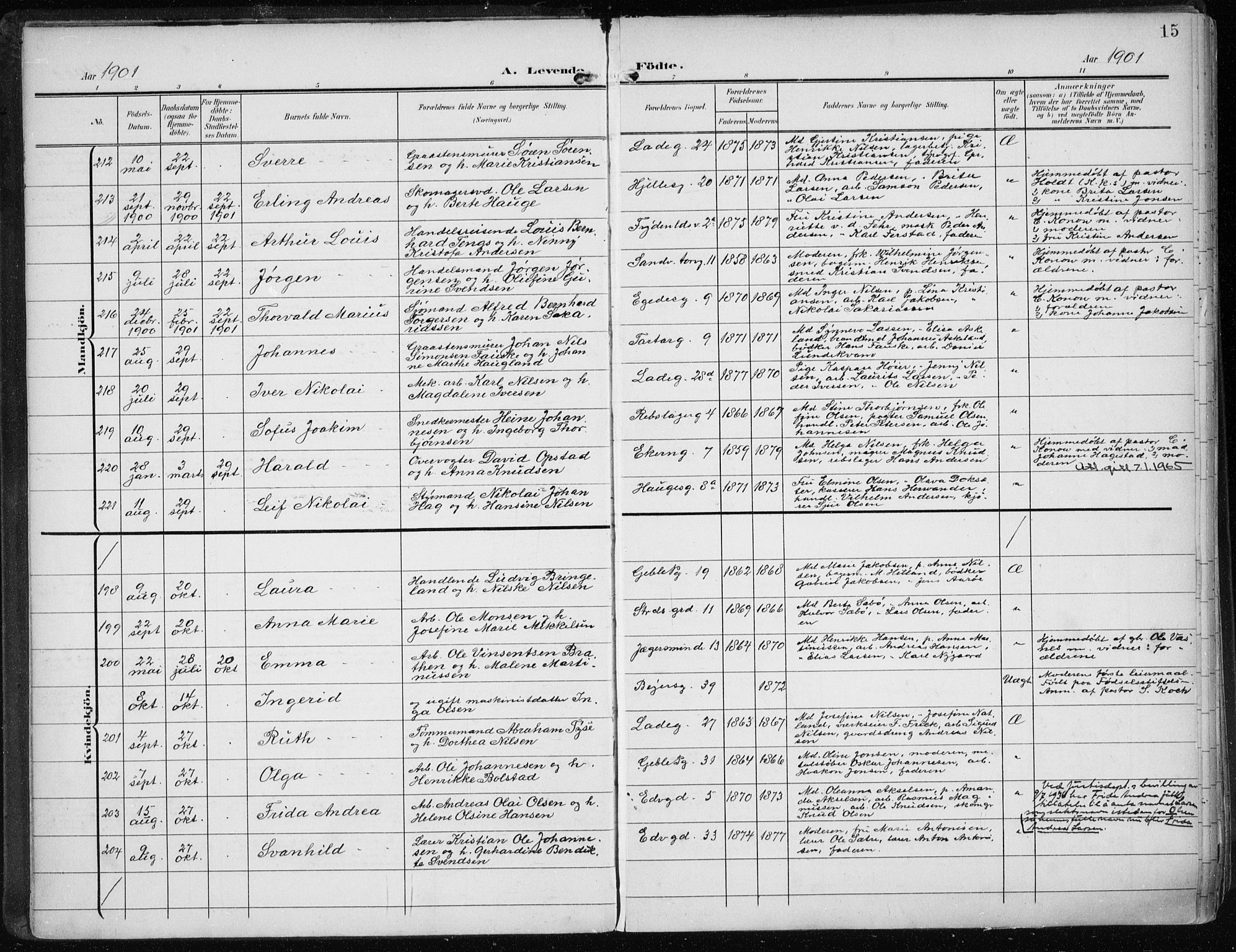 Sandviken Sokneprestembete, AV/SAB-A-77601/H/Ha/L0006: Ministerialbok nr. B 3, 1901-1912, s. 15