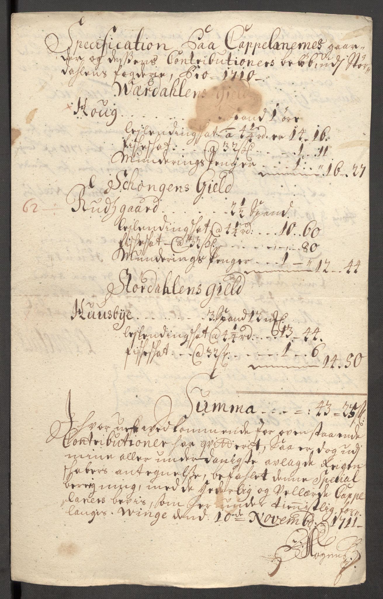 Rentekammeret inntil 1814, Reviderte regnskaper, Fogderegnskap, RA/EA-4092/R62/L4200: Fogderegnskap Stjørdal og Verdal, 1710, s. 199