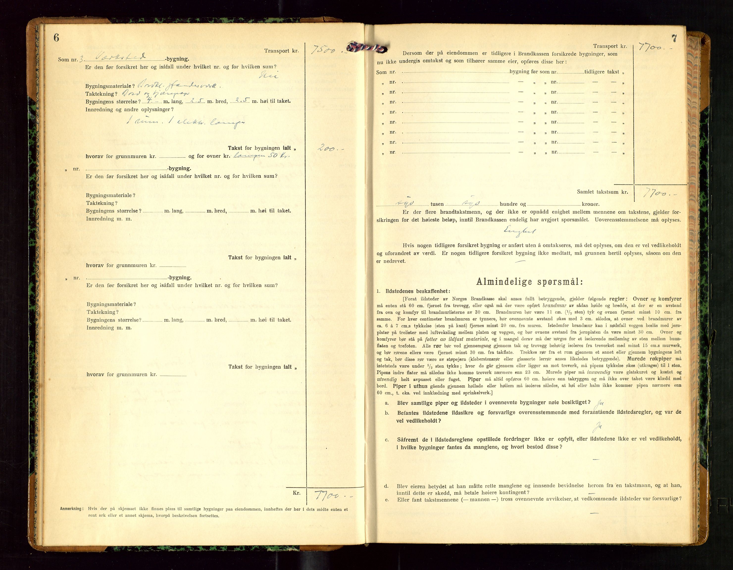 Klepp lensmannskontor, AV/SAST-A-100163/Goc/L0010: "Brandtakstprotokoll" m/register, 1919-1924, s. 6-7