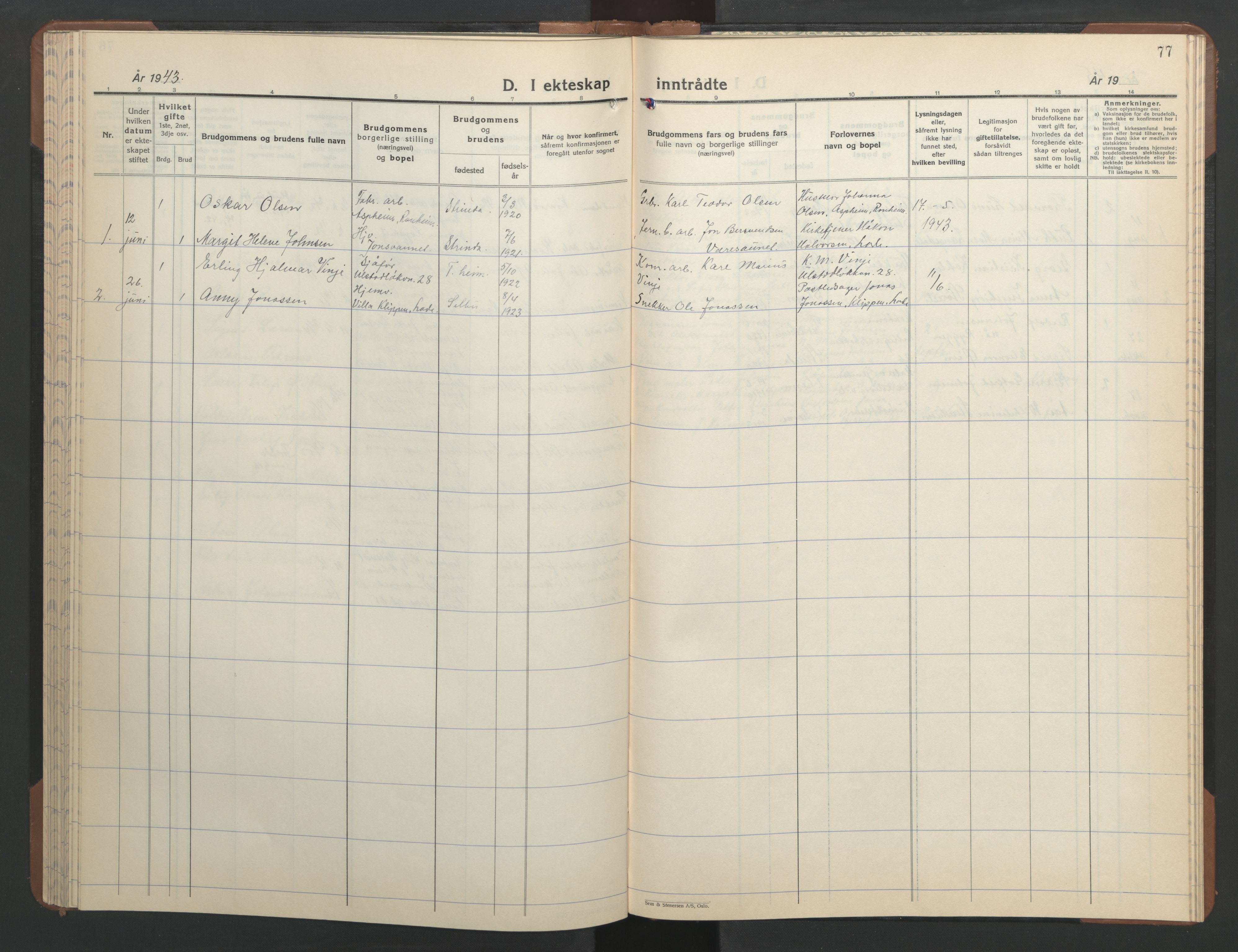 Ministerialprotokoller, klokkerbøker og fødselsregistre - Sør-Trøndelag, SAT/A-1456/606/L0315: Klokkerbok nr. 606C11, 1938-1947, s. 77