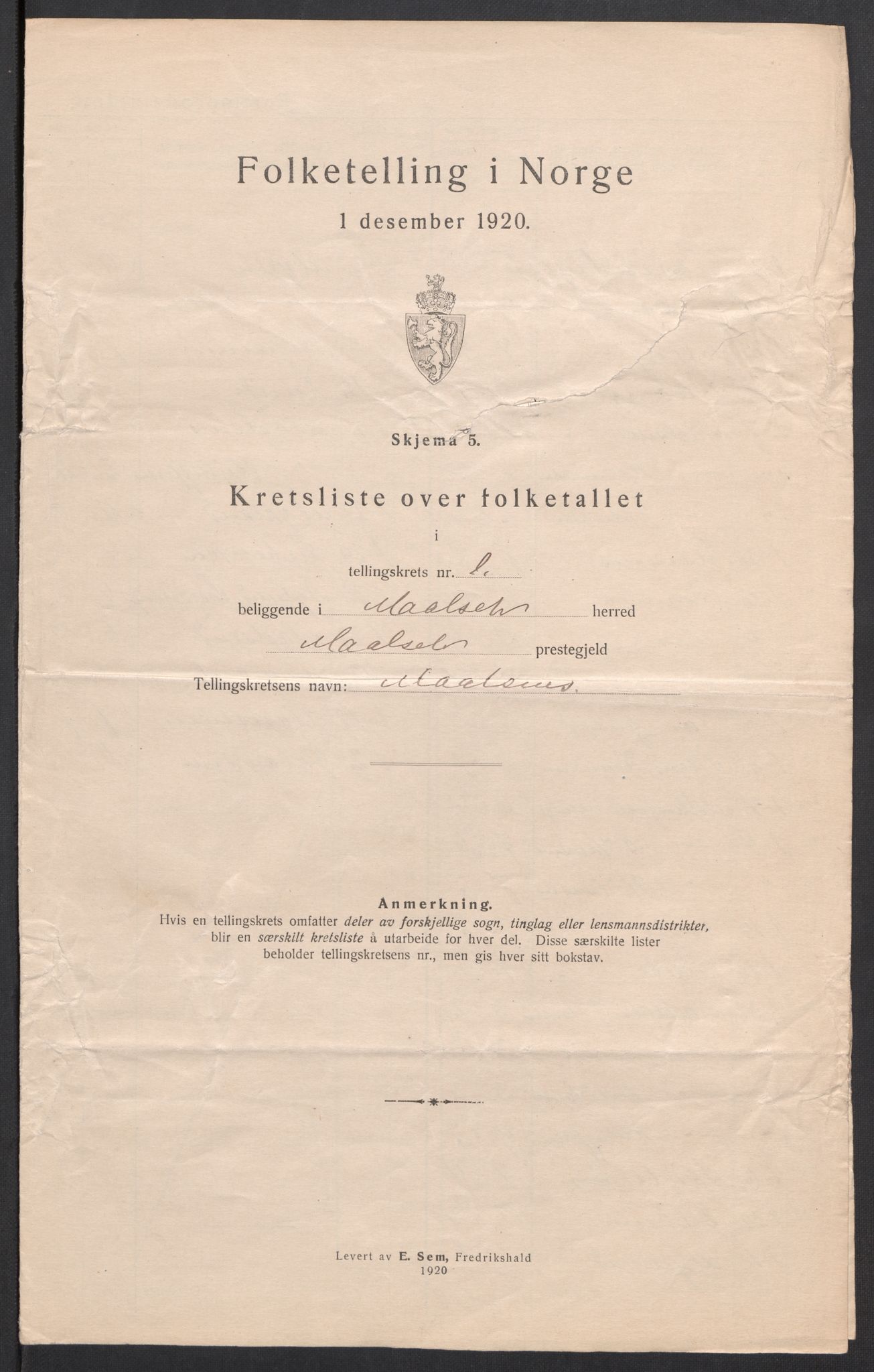 SATØ, Folketelling 1920 for 1924 Målselv herred, 1920, s. 6