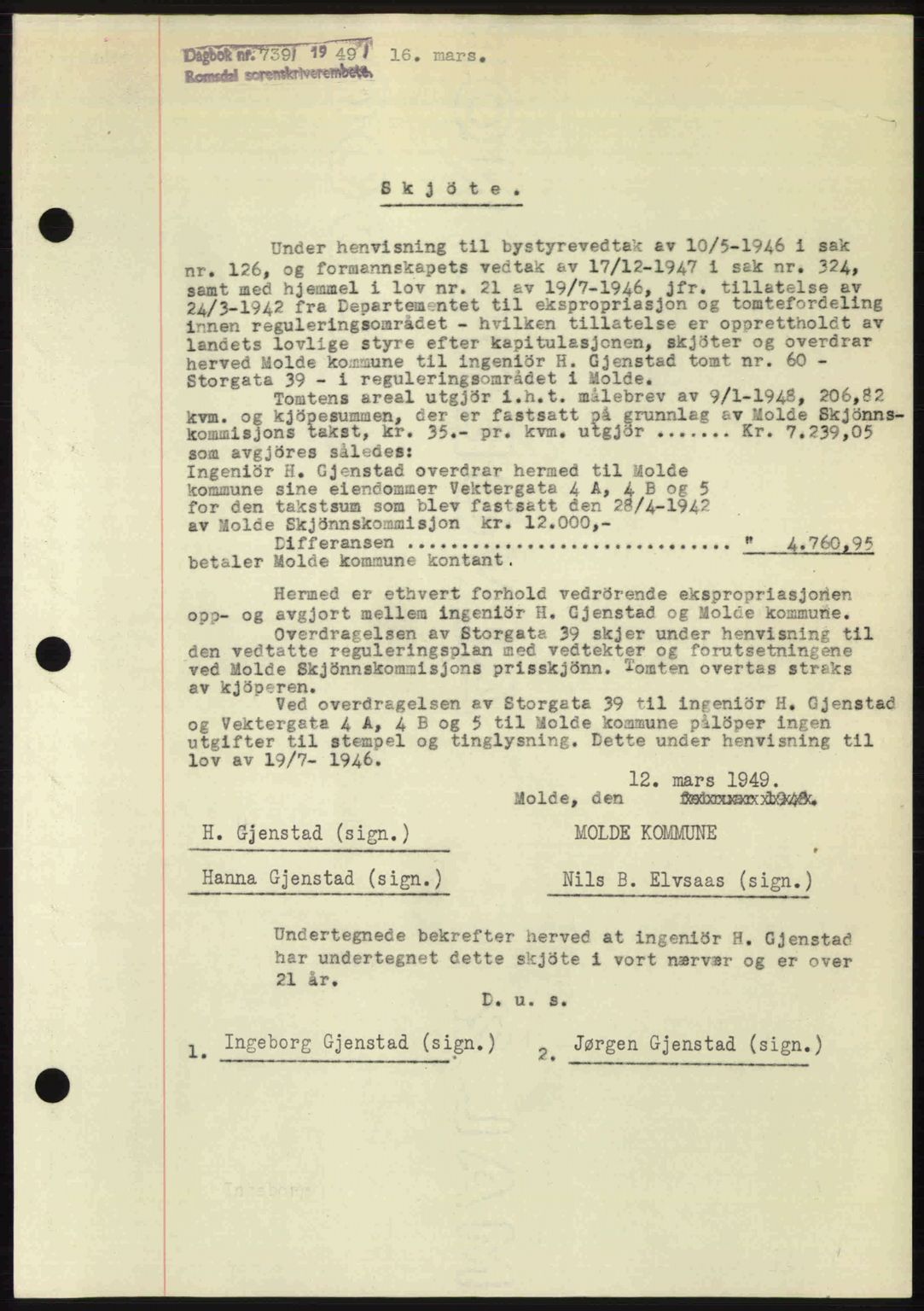 Romsdal sorenskriveri, AV/SAT-A-4149/1/2/2C: Pantebok nr. A29, 1949-1949, Dagboknr: 739/1949