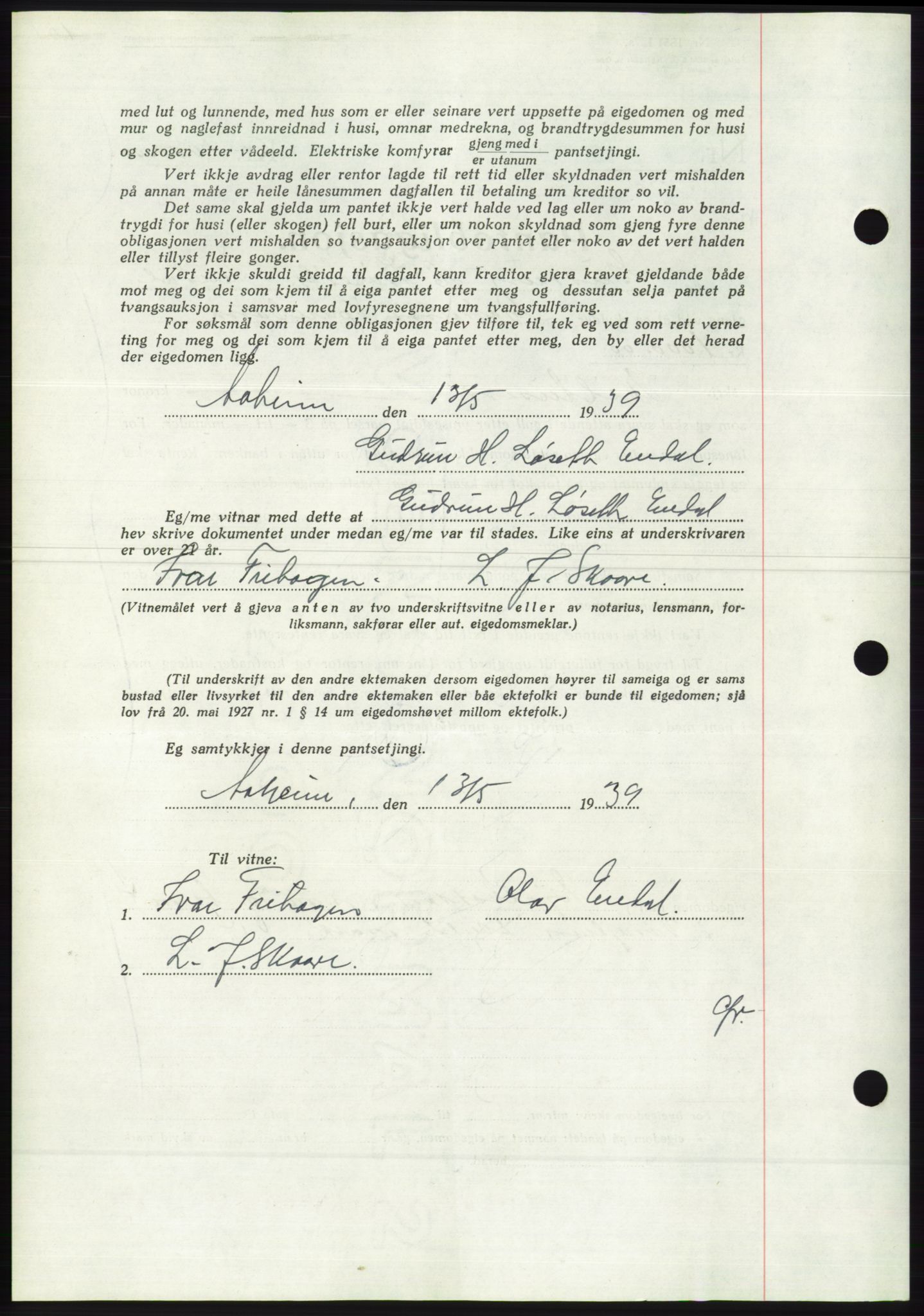 Søre Sunnmøre sorenskriveri, AV/SAT-A-4122/1/2/2C/L0068: Pantebok nr. 62, 1939-1939, Dagboknr: 757/1939