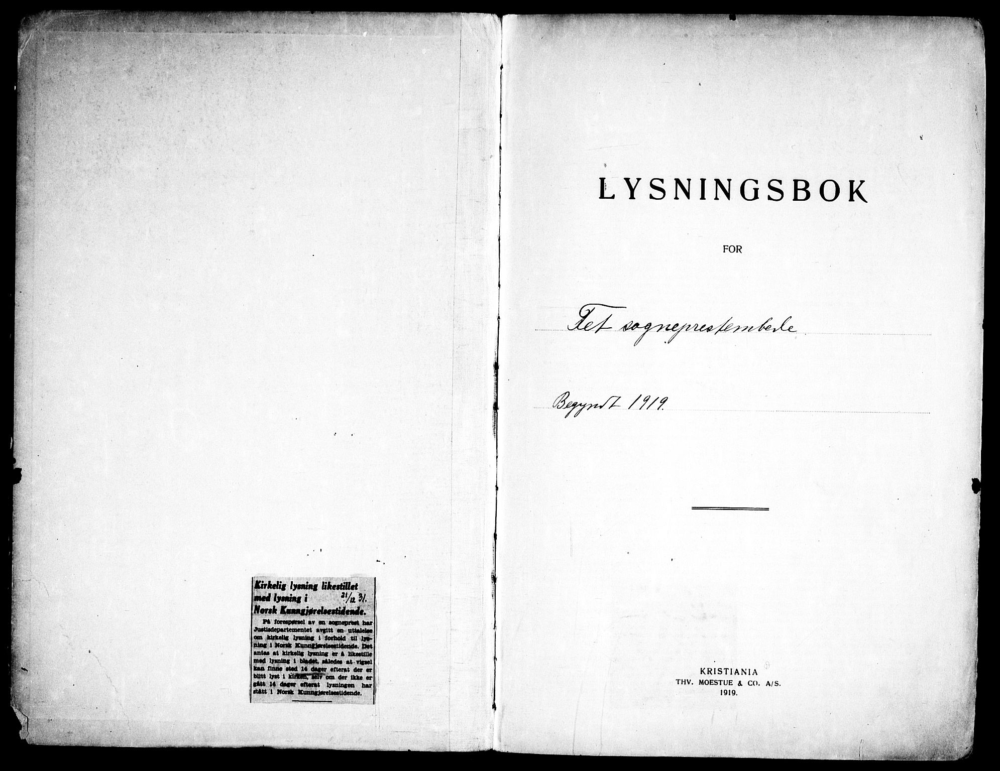 Fet prestekontor Kirkebøker, AV/SAO-A-10370a/H/Ha/L0002: Lysningsprotokoll nr. 2, 1919-1948