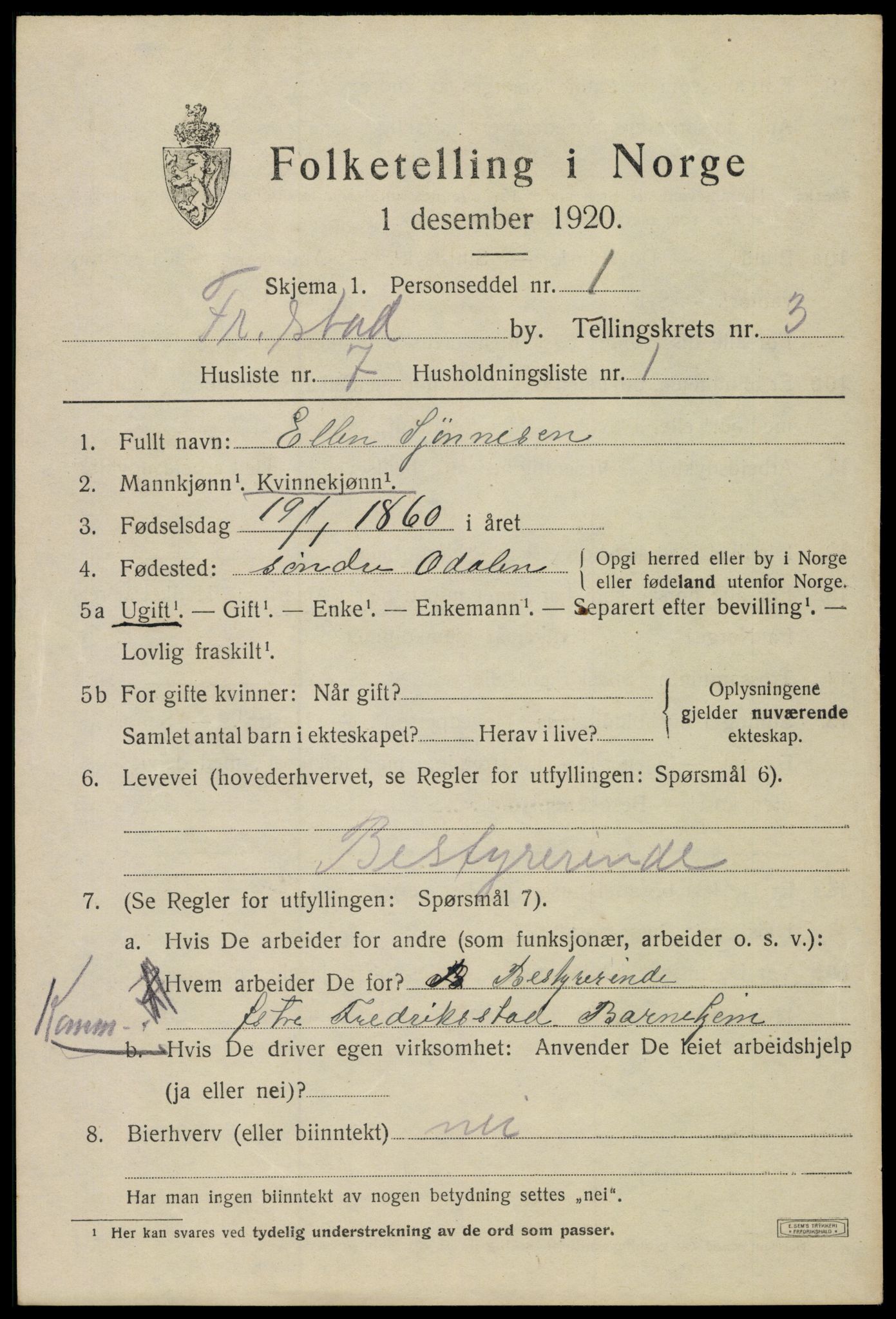 SAO, Folketelling 1920 for 0103 Fredrikstad kjøpstad, 1920, s. 15001