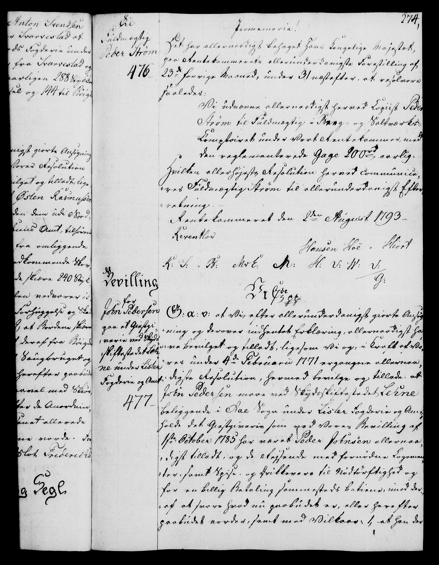 Rentekammeret, Kammerkanselliet, AV/RA-EA-3111/G/Gg/Gga/L0015: Norsk ekspedisjonsprotokoll med register (merket RK 53.15), 1790-1791, s. 274