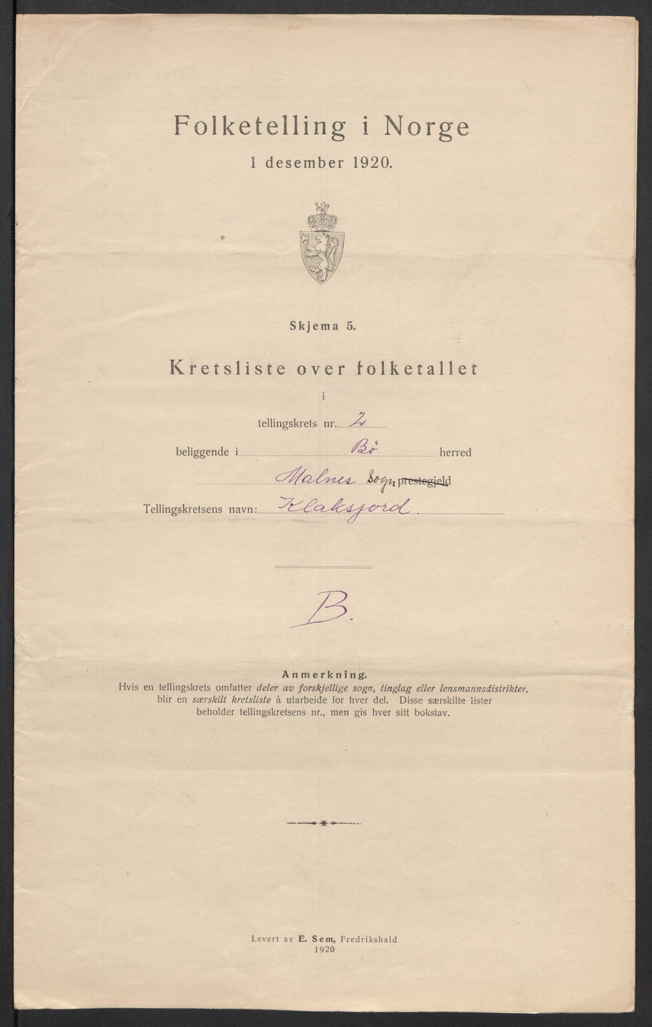 SAT, Folketelling 1920 for 1867 Bø herred, 1920, s. 13
