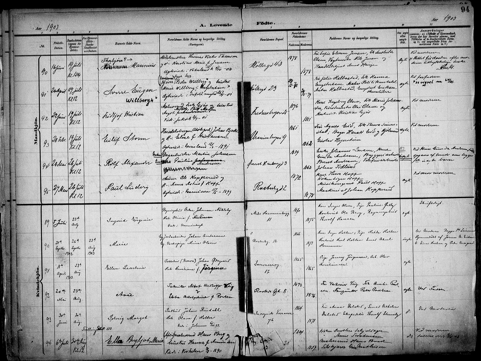 Trefoldighet prestekontor Kirkebøker, AV/SAO-A-10882/F/Fa/L0007: Ministerialbok nr. I 7, 1900-1914, s. 94