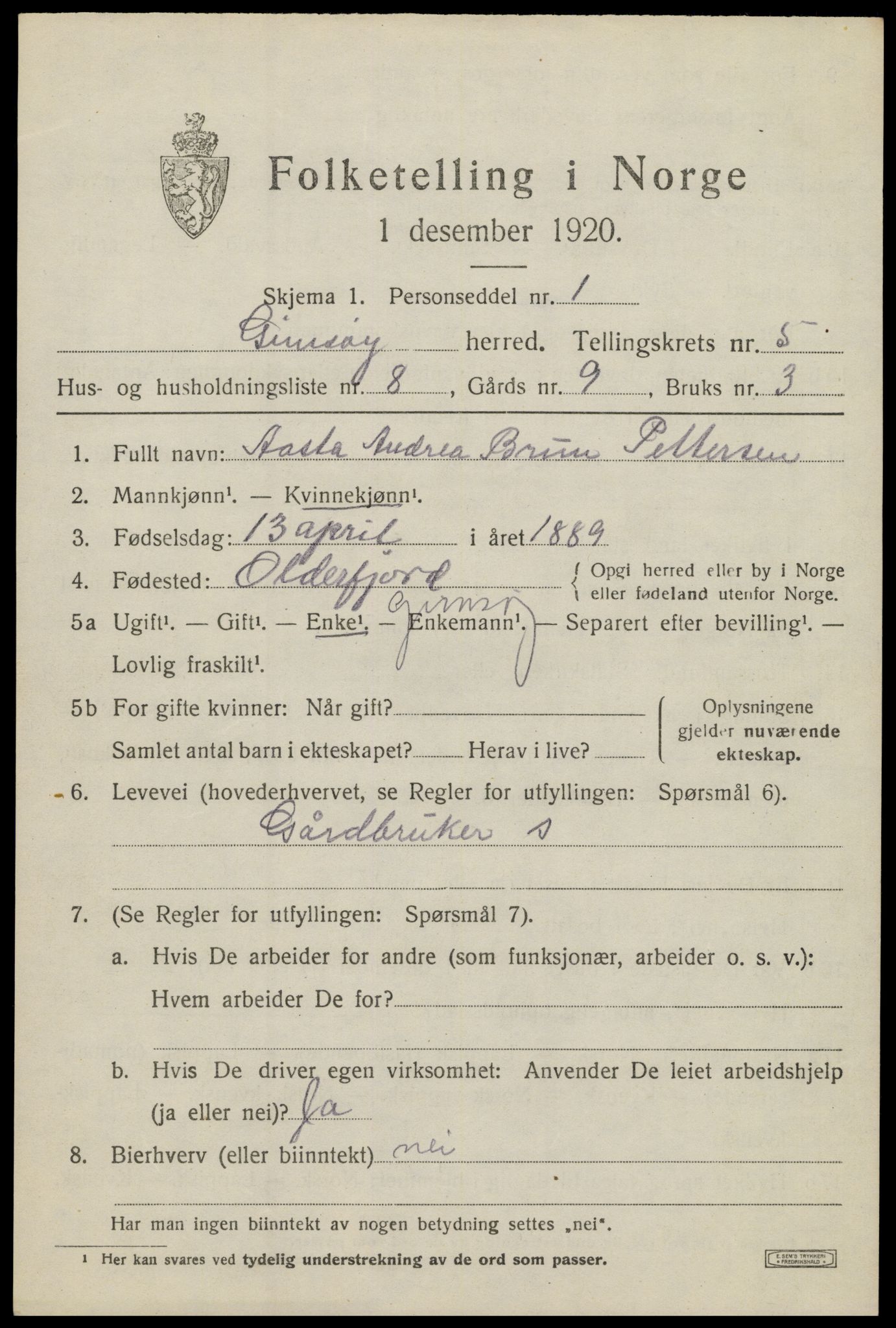 SAT, Folketelling 1920 for 1864 Gimsøy herred, 1920, s. 2635