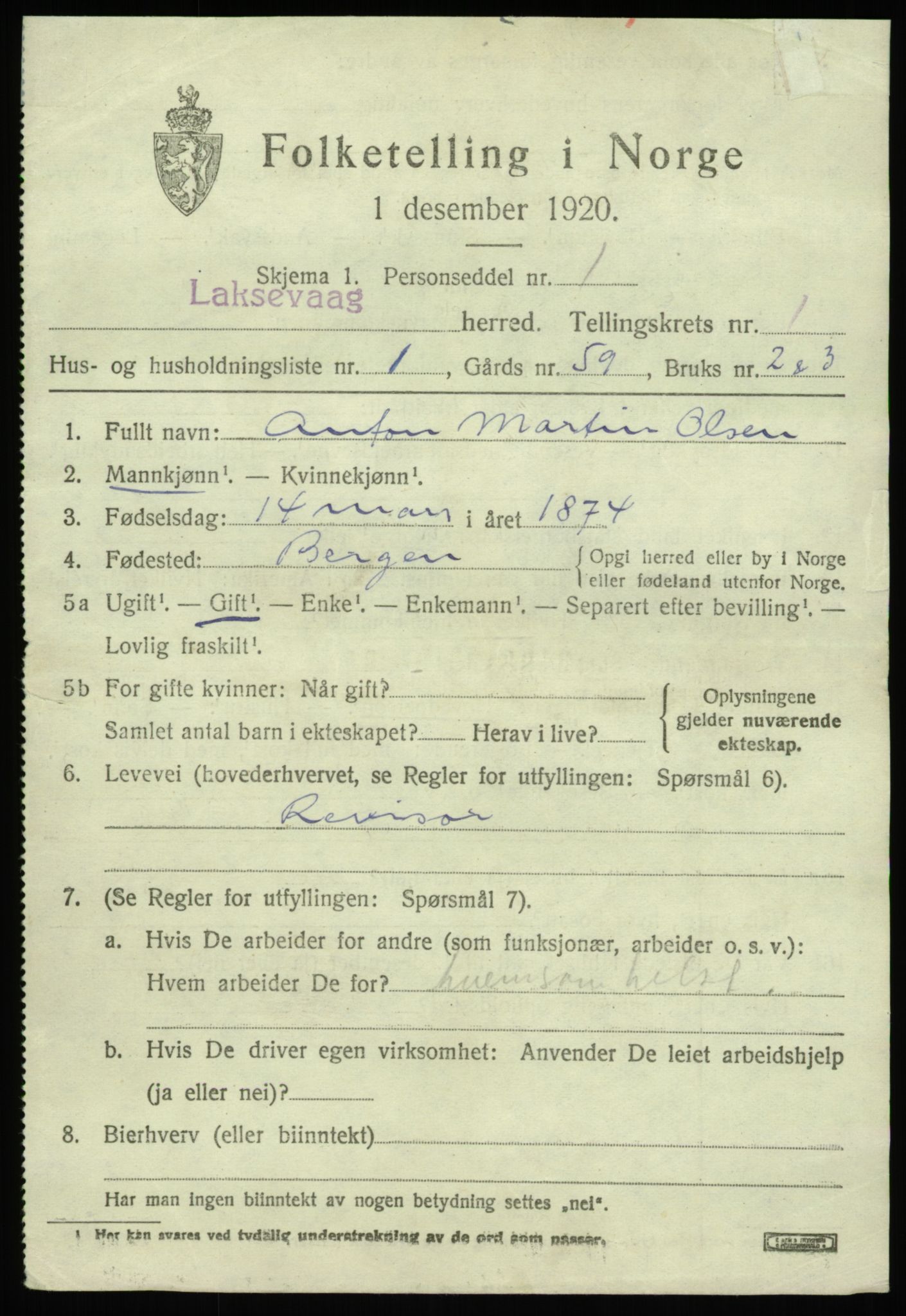 SAB, Folketelling 1920 for 1248 Laksevåg herred, 1920, s. 2014