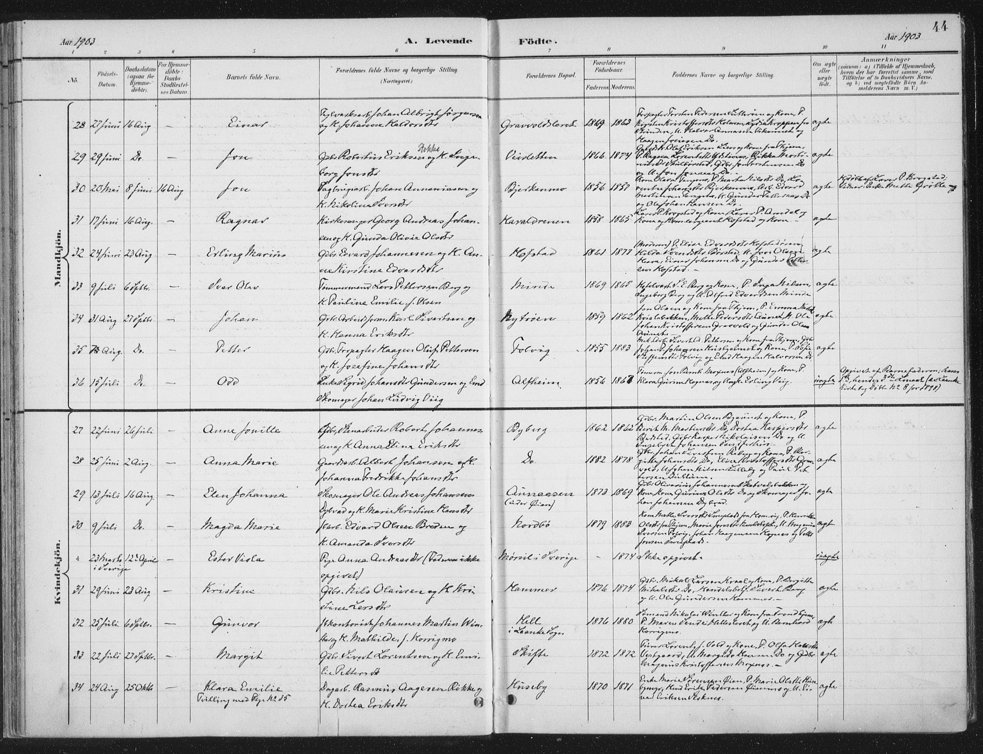 Ministerialprotokoller, klokkerbøker og fødselsregistre - Nord-Trøndelag, SAT/A-1458/709/L0082: Ministerialbok nr. 709A22, 1896-1916, s. 44