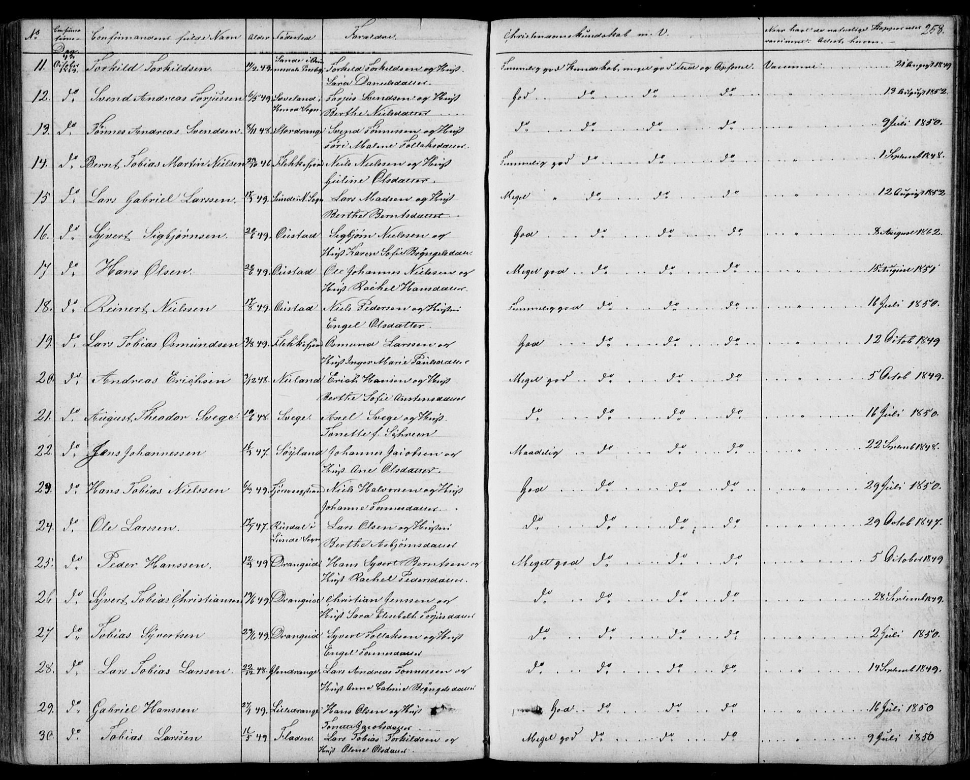 Flekkefjord sokneprestkontor, AV/SAK-1111-0012/F/Fb/Fbc/L0005: Klokkerbok nr. B 5, 1846-1866, s. 258