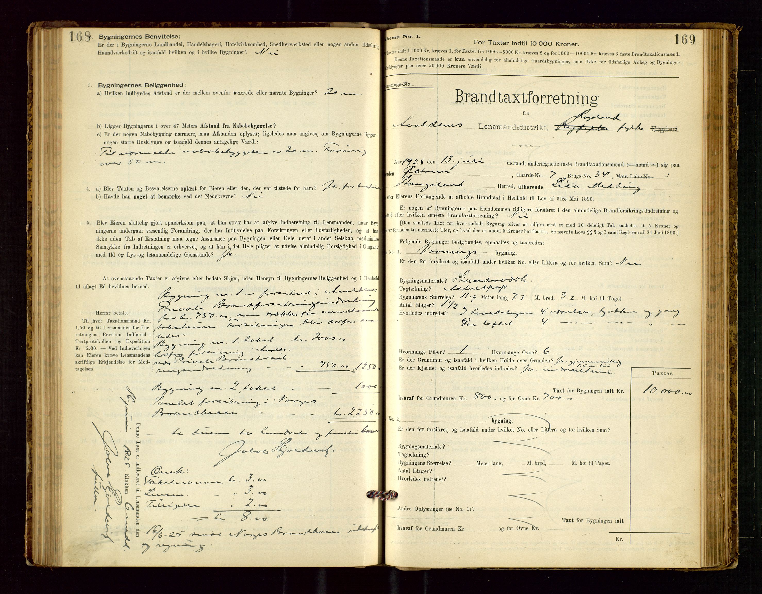 Avaldsnes lensmannskontor, SAST/A-100286/Gob/L0001: "Brandtaxationsprotokol for Avaldsnes Lensmandsdistrikt Ryfylke Fogderi", 1894-1925, s. 168-169