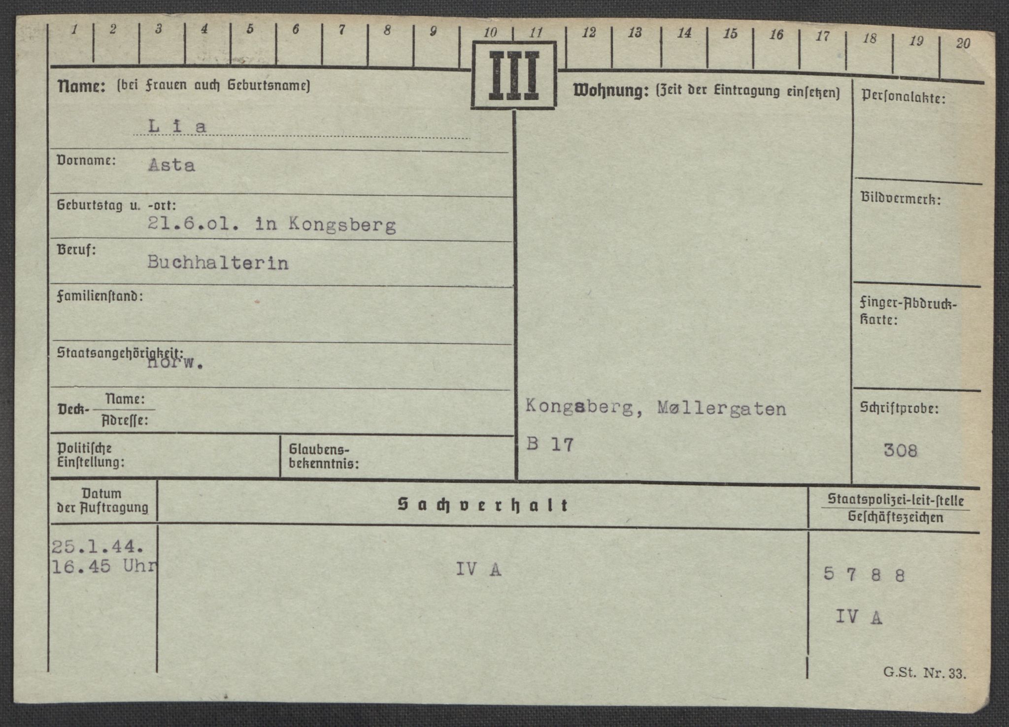 Befehlshaber der Sicherheitspolizei und des SD, AV/RA-RAFA-5969/E/Ea/Eaa/L0006: Register over norske fanger i Møllergata 19: Kj-Lund, 1940-1945, s. 1023