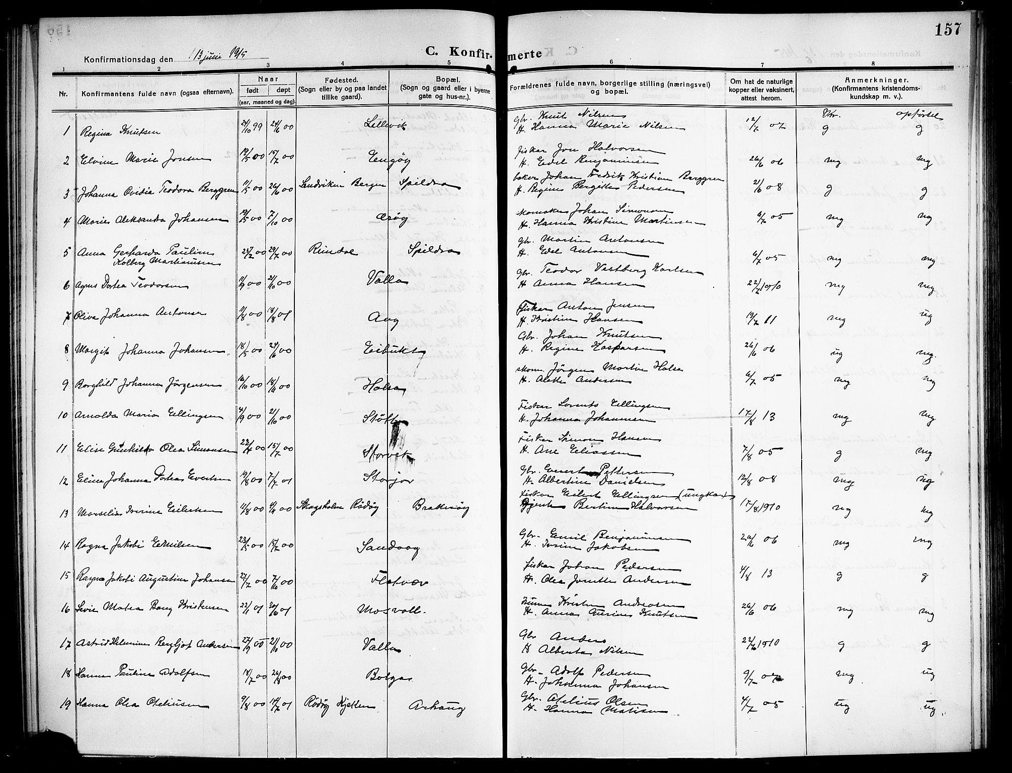 Ministerialprotokoller, klokkerbøker og fødselsregistre - Nordland, SAT/A-1459/843/L0639: Klokkerbok nr. 843C08, 1908-1924, s. 157