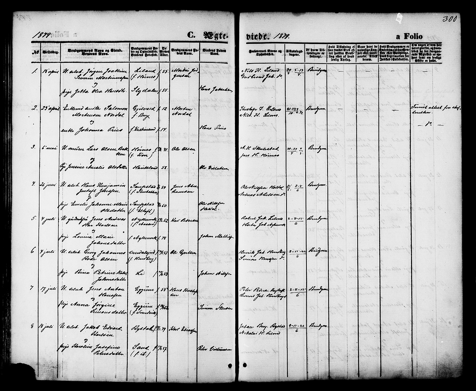Ministerialprotokoller, klokkerbøker og fødselsregistre - Nordland, SAT/A-1459/880/L1132: Ministerialbok nr. 880A06, 1869-1887, s. 300