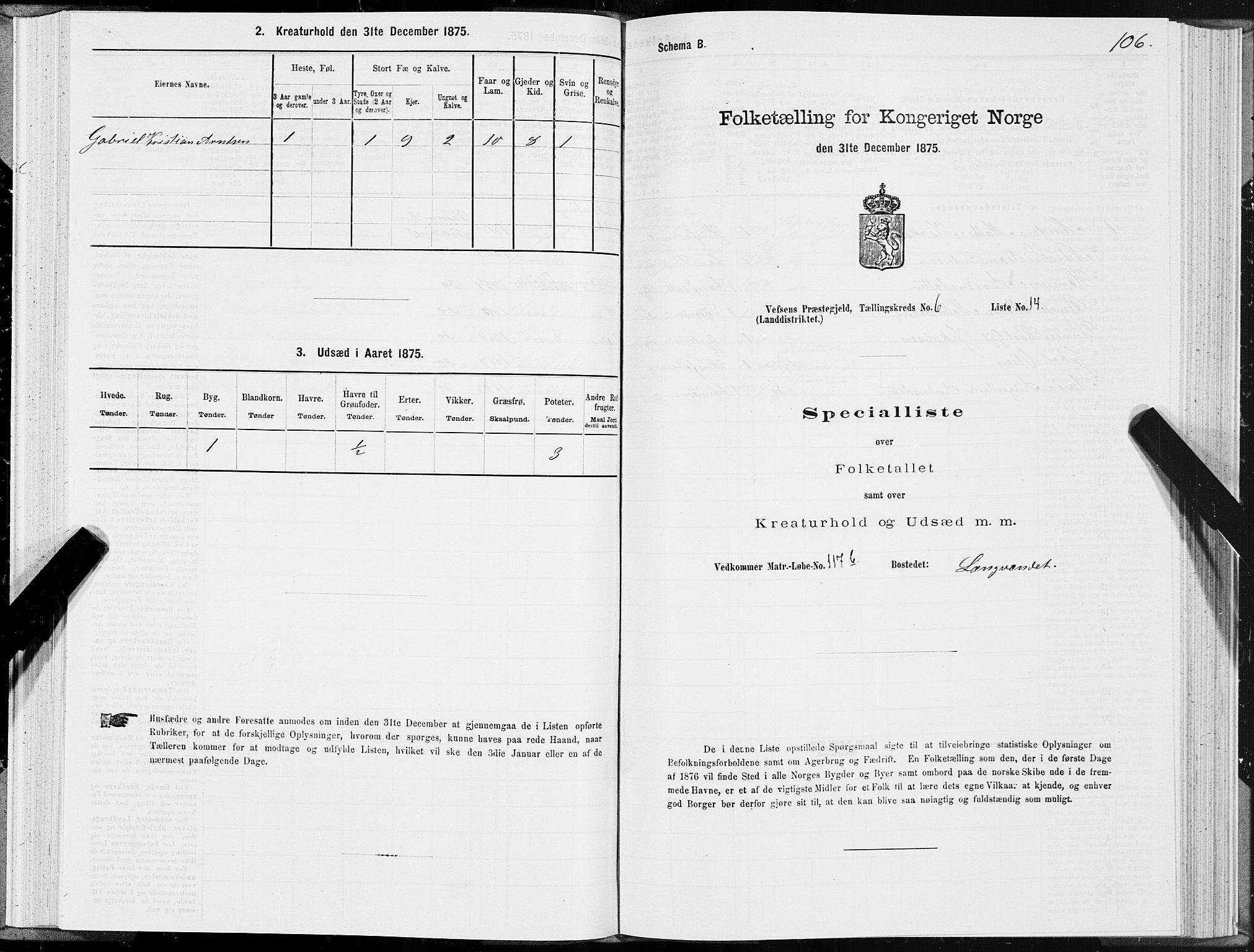 SAT, Folketelling 1875 for 1824L Vefsn prestegjeld, Vefsn sokn, 1875, s. 2106