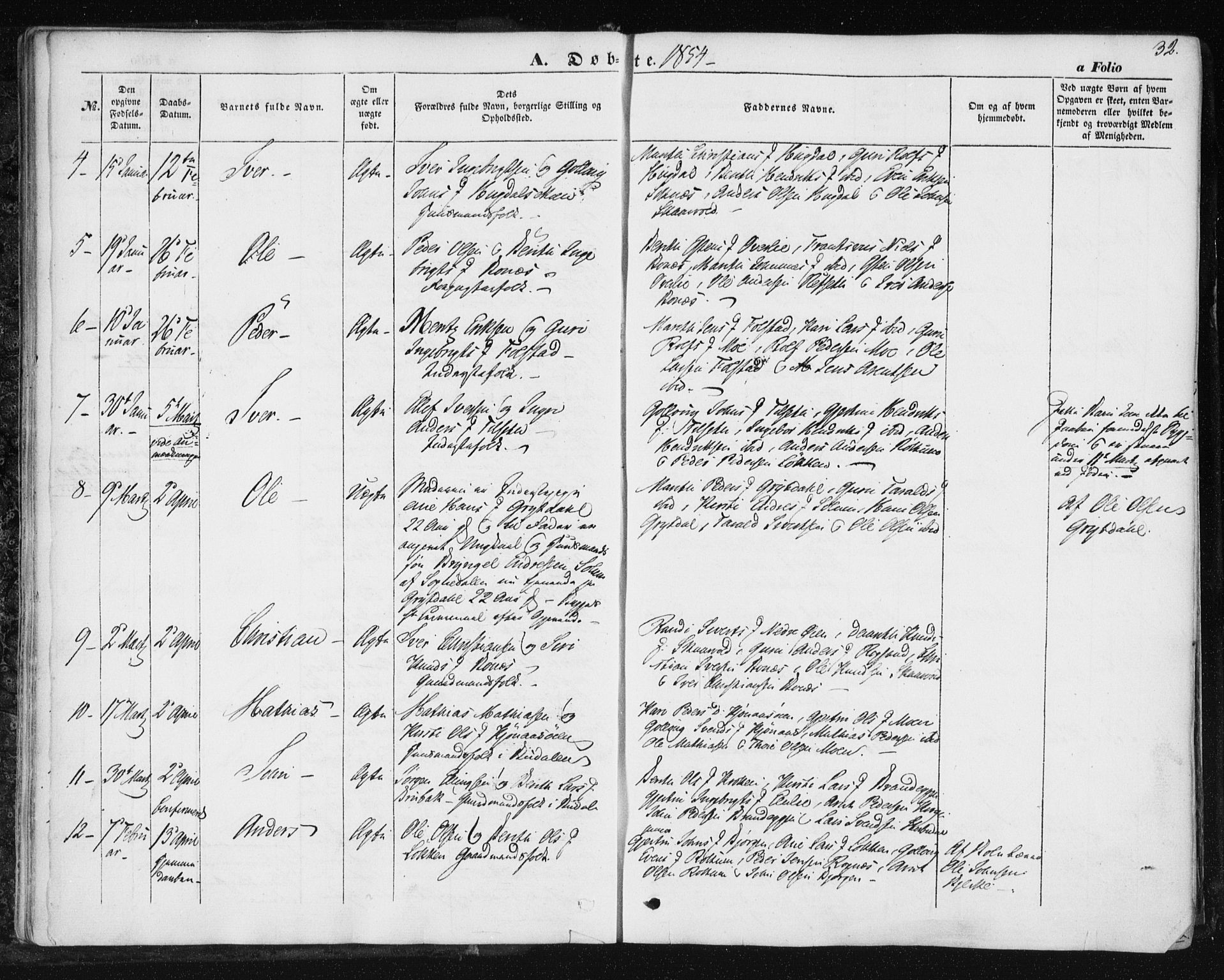 Ministerialprotokoller, klokkerbøker og fødselsregistre - Sør-Trøndelag, SAT/A-1456/687/L1000: Ministerialbok nr. 687A06, 1848-1869, s. 32
