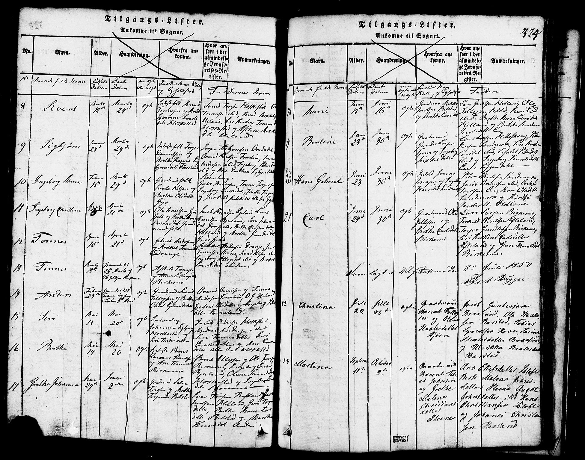 Lund sokneprestkontor, AV/SAST-A-101809/S07/L0001: Klokkerbok nr. B 1, 1815-1853, s. 324